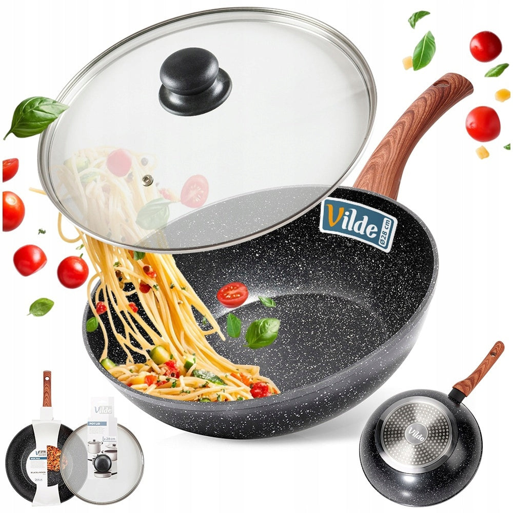 GRANITE wok large deep frying pan for frying stew 28 cm + lid