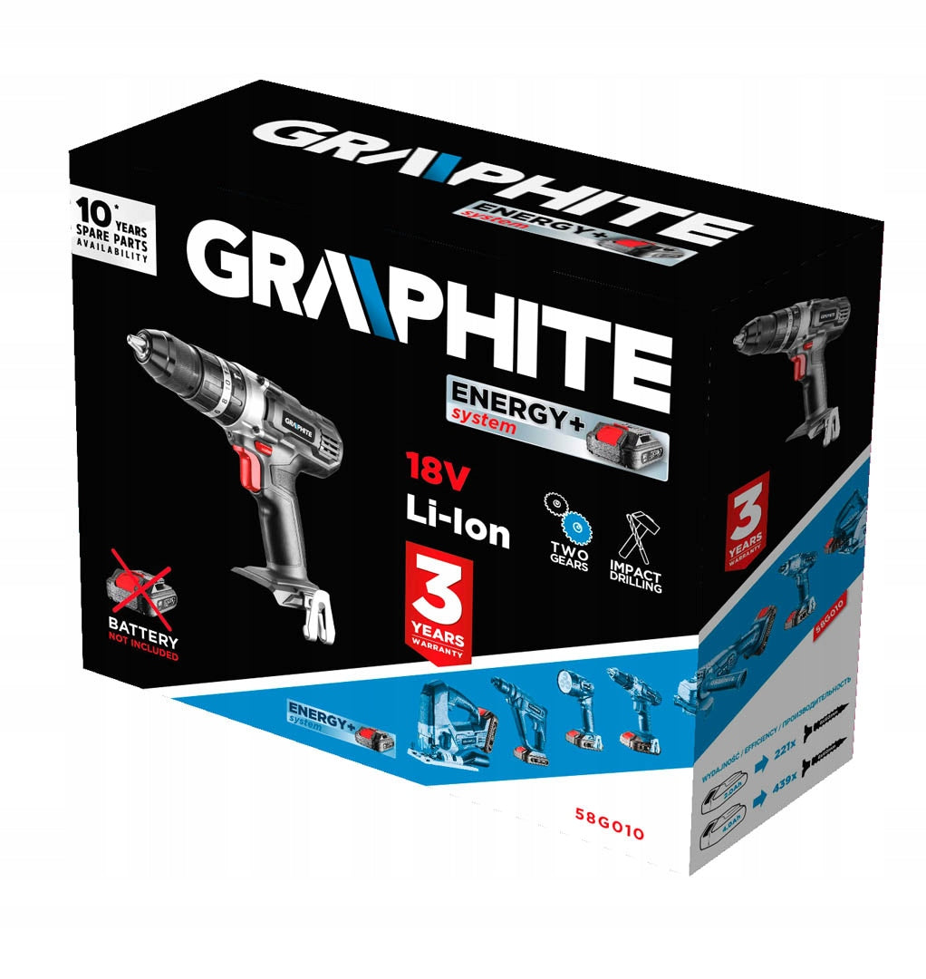 GRAPHITE AKU DRILL/DRILL WITH ENERGY+ 18V IMPACT, LI-ION, WITHOUT AKU. 58G010 Manufacturer code 58G010