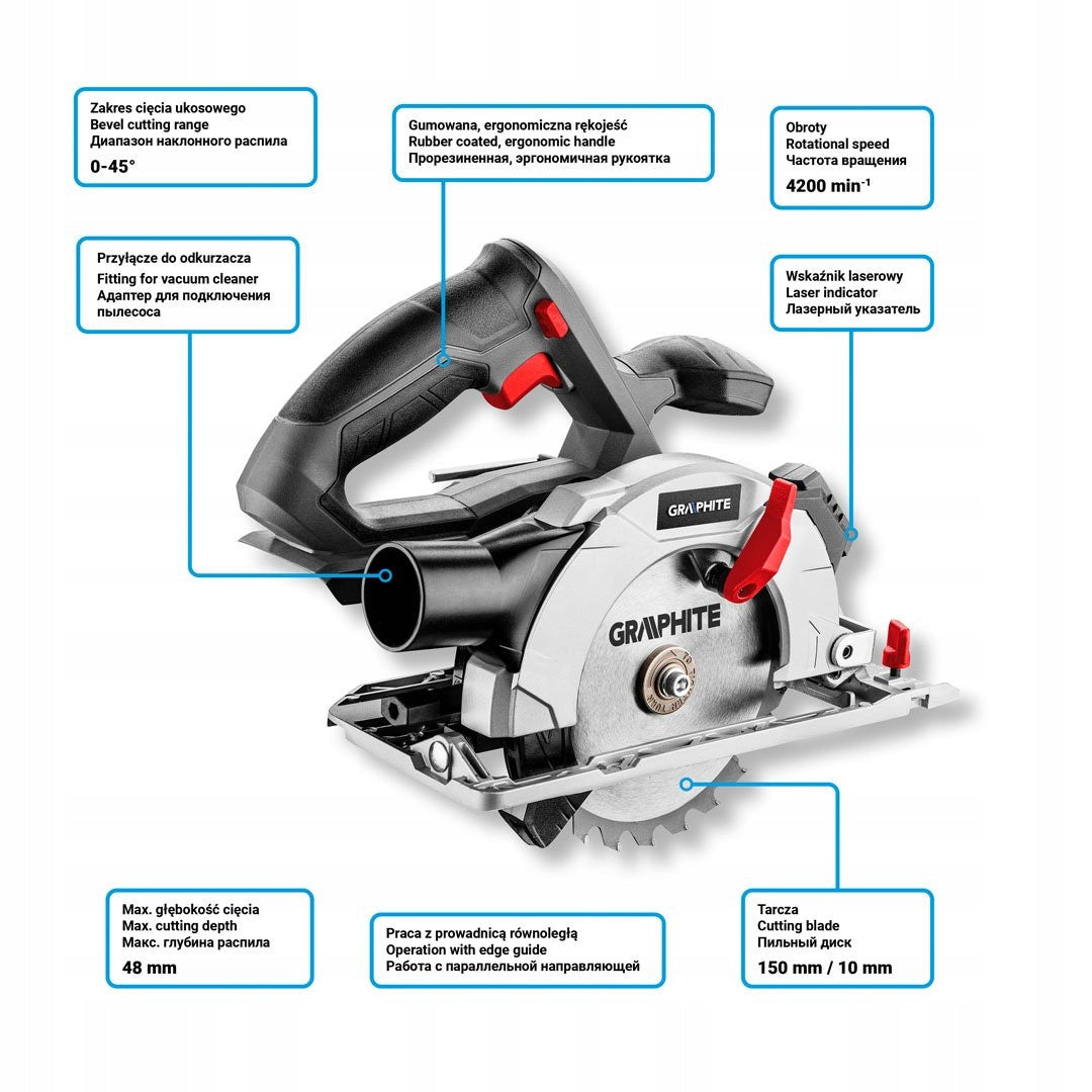 GRAPHITE ENERGY+ CIRCULAR SAW 18V 150mm WITHOUT AKU. 58G008 Batteries included no