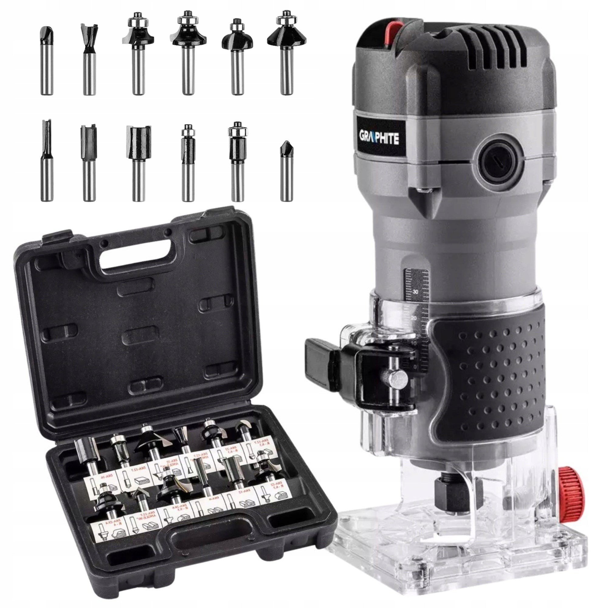 GRAPHITE Edge milling machine 510W + End mills 12 pcs. Upper spindle 6-8 mm