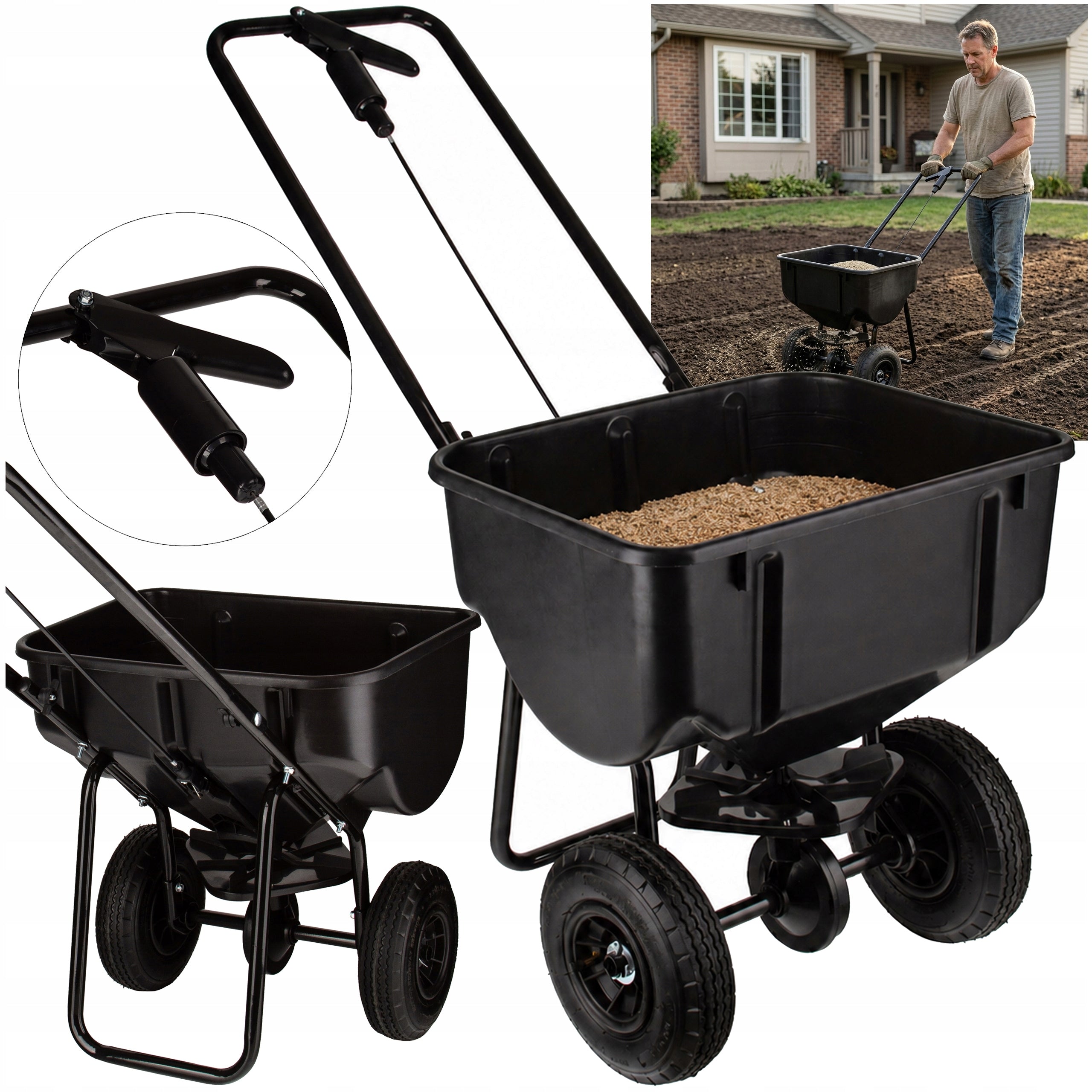 GRASS FERTILIZER SEEDER SAND SALT SEED SPREADER 3,5m 28L WHEELS Manufacturer code OZ83281