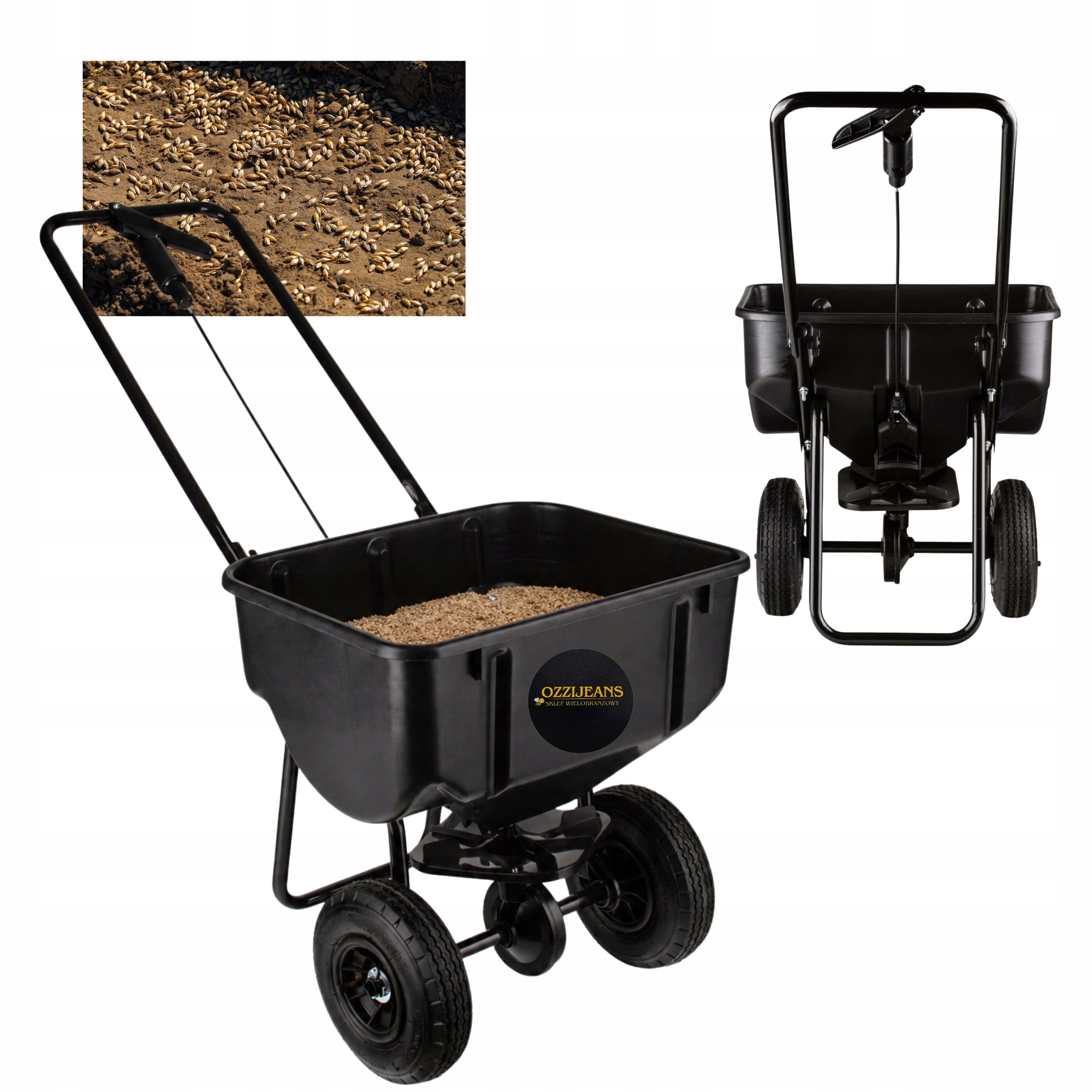 GRASS FERTILIZER SEEDER SAND SALT SEED SPREADER 3,5m 28L WHEELS