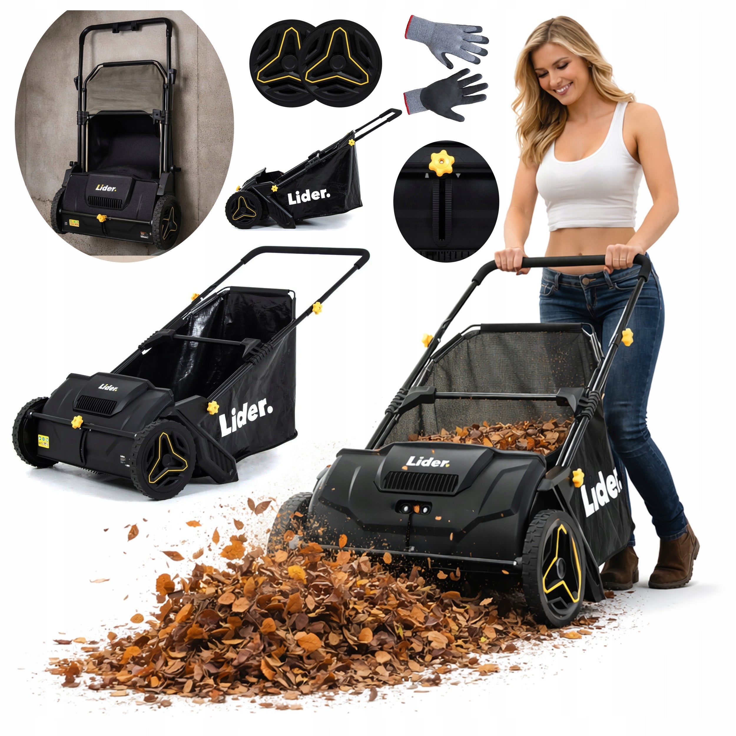 GRASS LEAF PICKER BASKET HAND SWEEPER 100 L FOR SIDEWALK CUBE