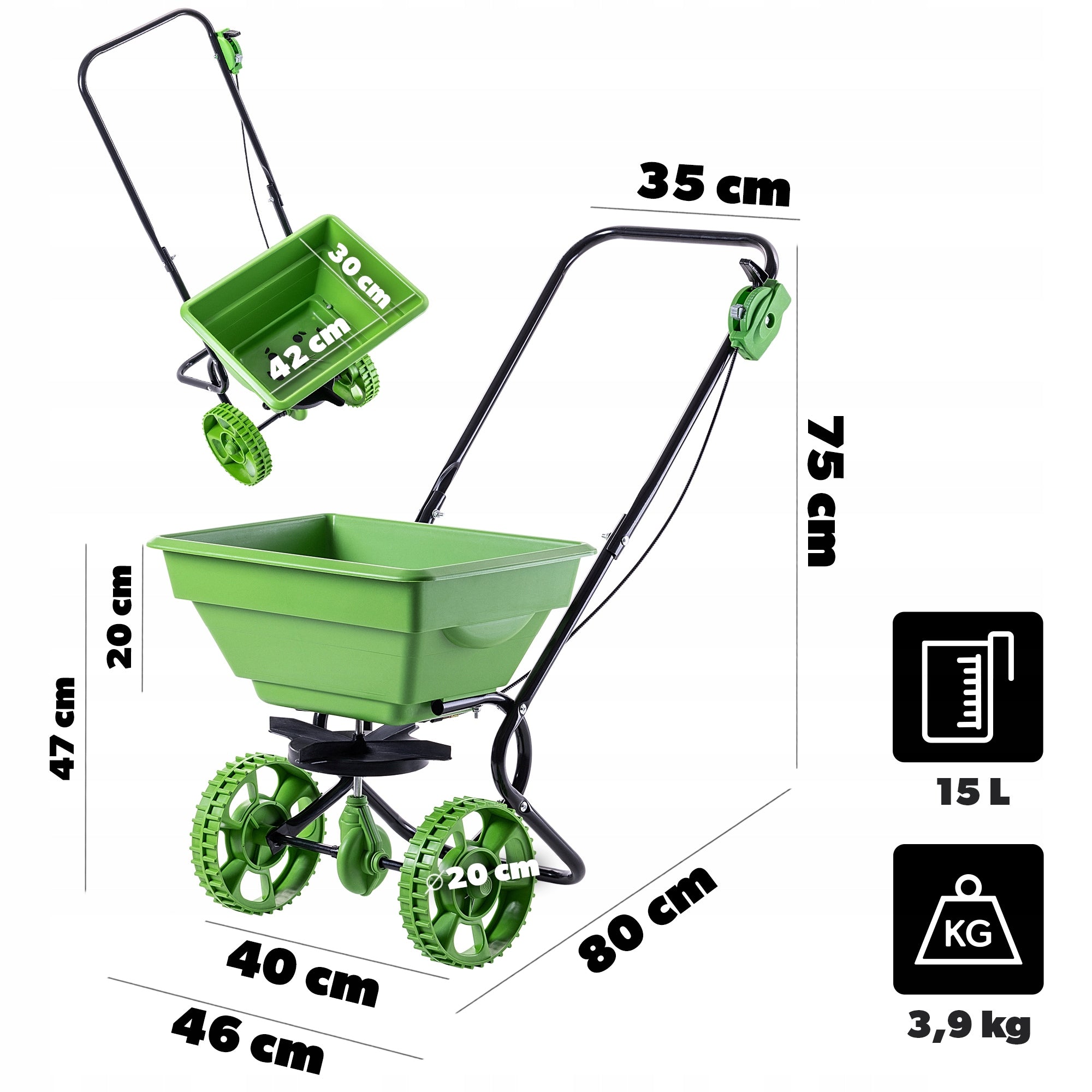 GRASS SEED DRILL 15L MANUAL SAND SALT SEED FERTILIZER SPREADER ON WHEELS Manufacturer code K16032_4