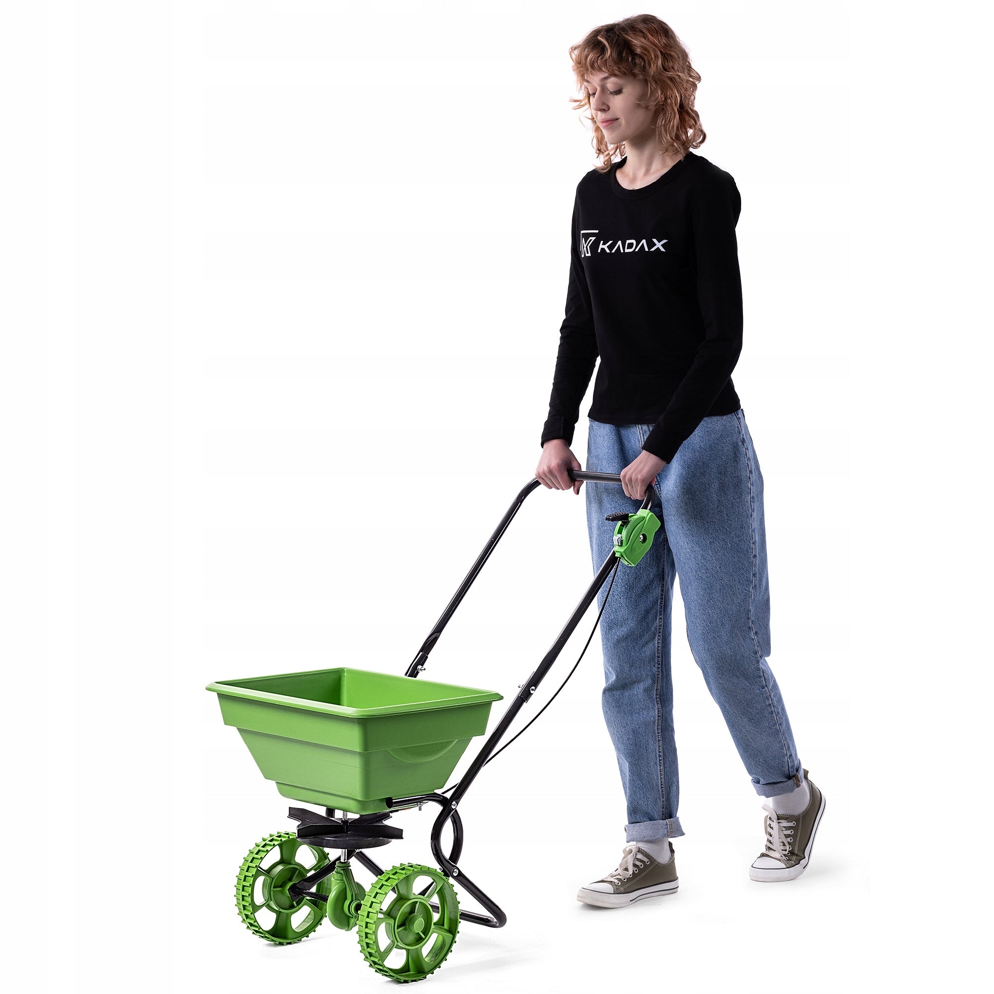 GRASS SEED DRILL 15L MANUAL SAND SALT SEED FERTILIZER SPREADER ON WHEELS Series piasku uniwersalny ogrodowy regulacja