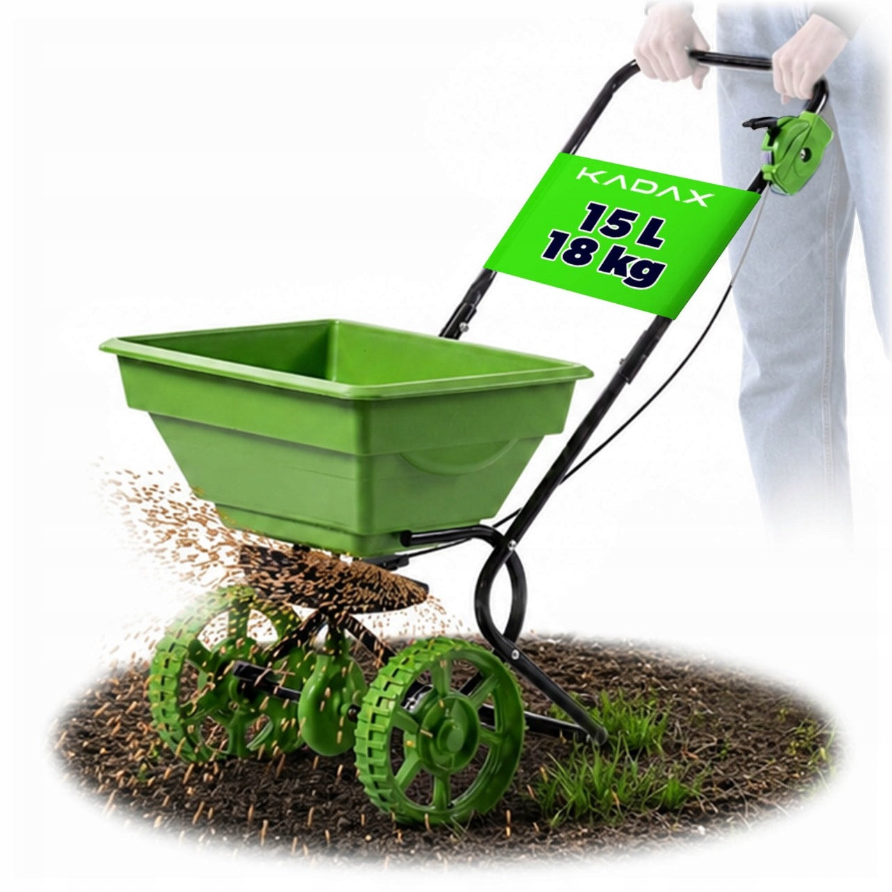 GRASS SEED DRILL 15L MANUAL SAND SALT SEED FERTILIZER SPREADER ON WHEELS