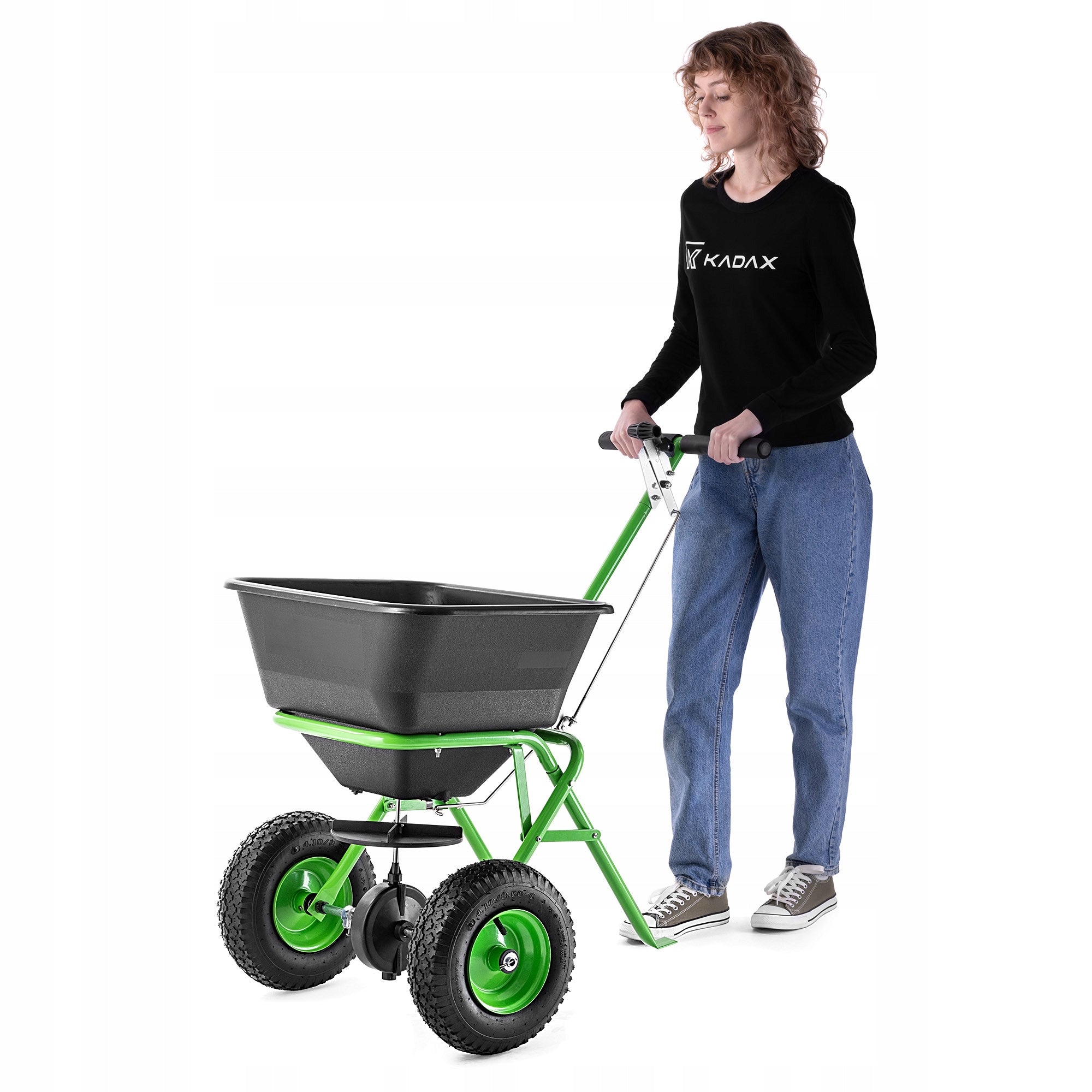 GRASS SEEDER 45L MANUAL SAND SALT SEED FERTILIZER SPREADER ON WHEELS Brand Kadax