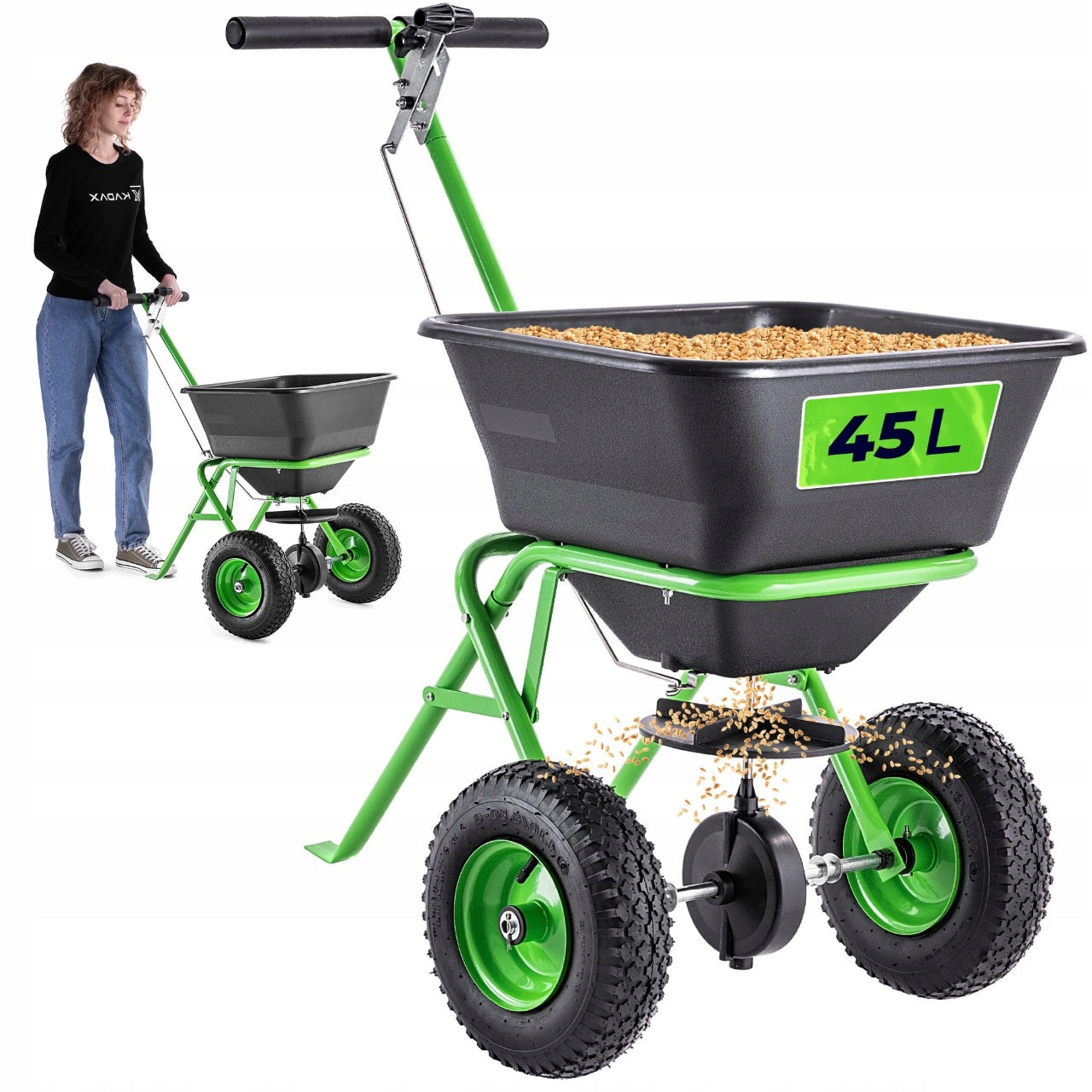 GRASS SEEDER 45L MANUAL SAND SALT SEED FERTILIZER SPREADER ON WHEELS