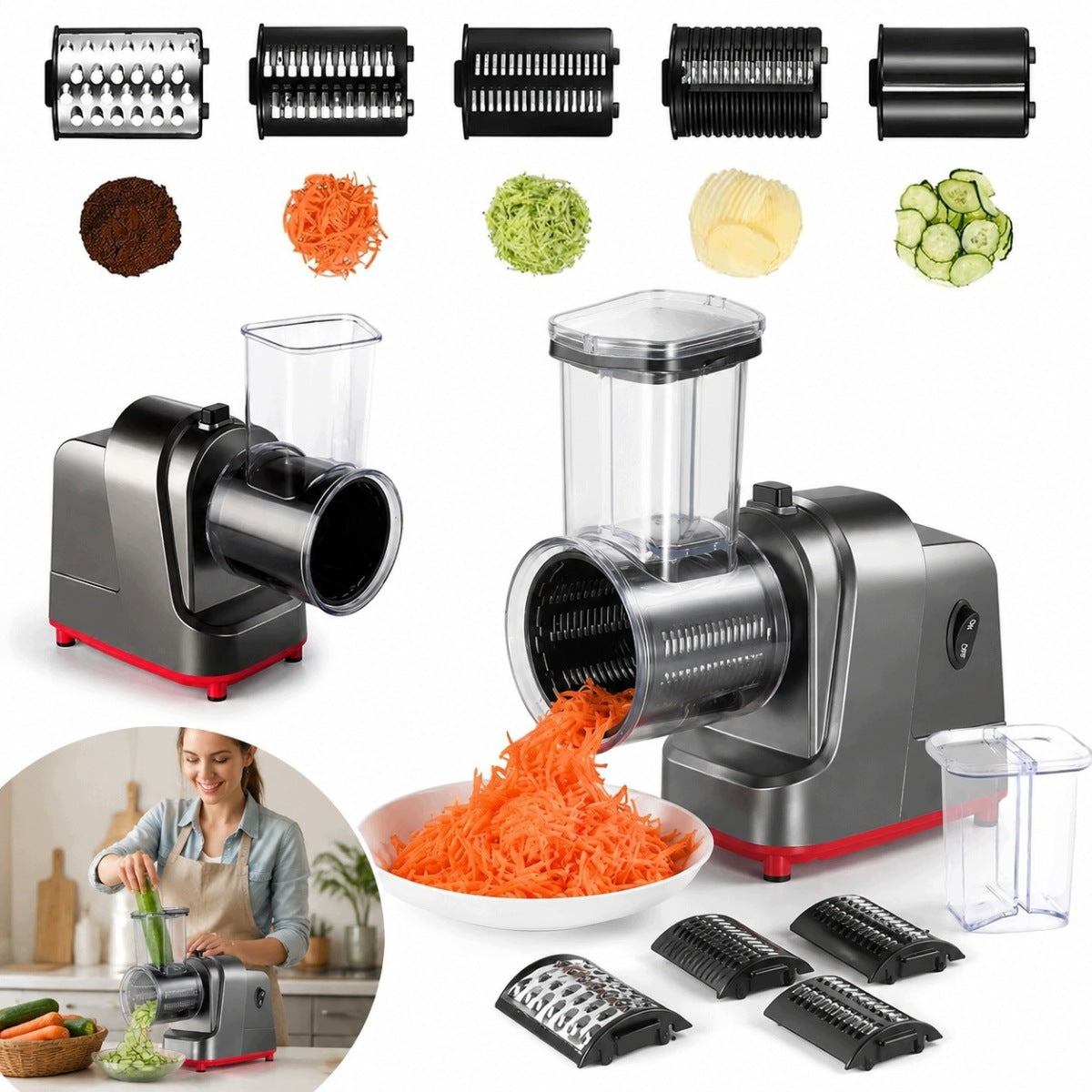 GRATER POTATO FRICTION MACHINE ELECTRIC SLICER 250W STRONG 5in1