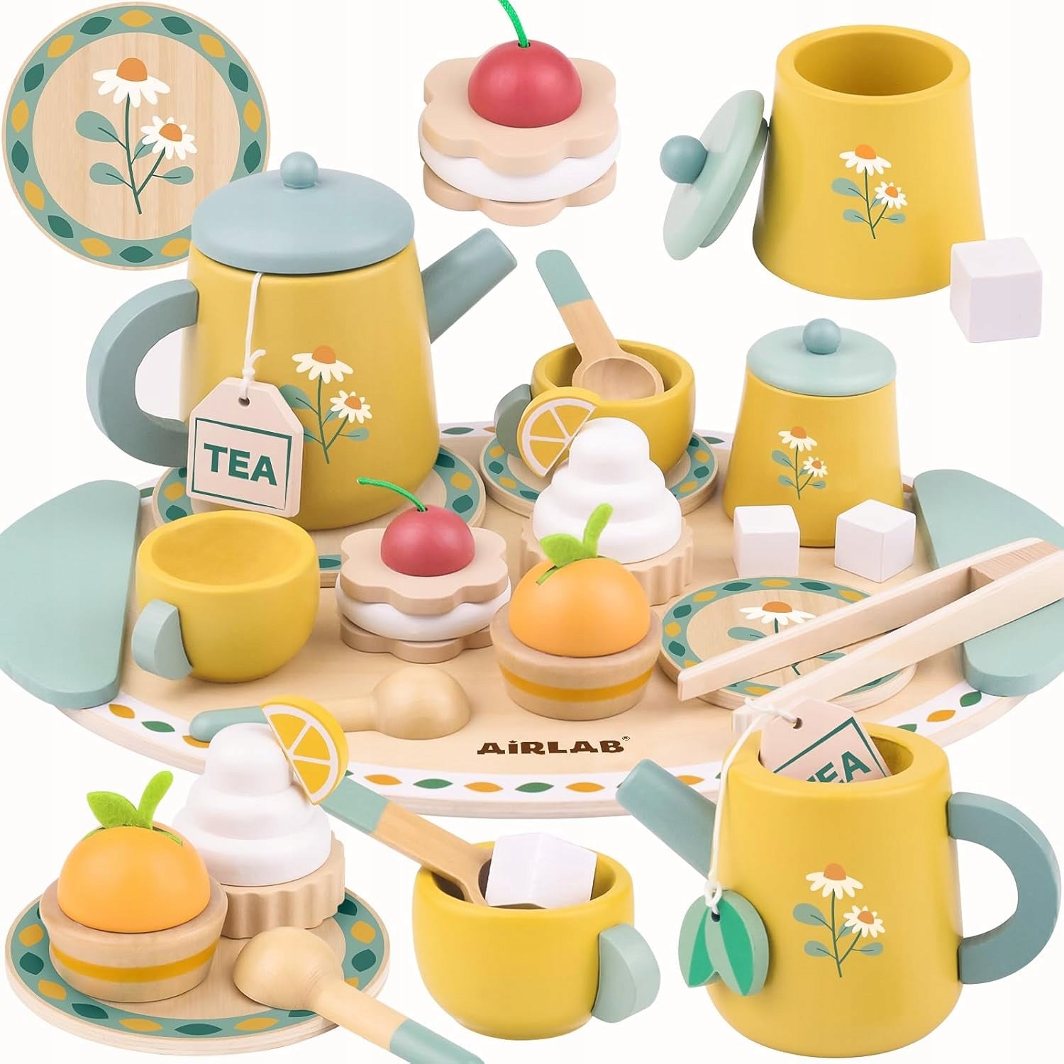 GREAT 19IN1 WOODEN TEA SET FOR KIDS COFFEE SERVICE + TRAY Packaging status original