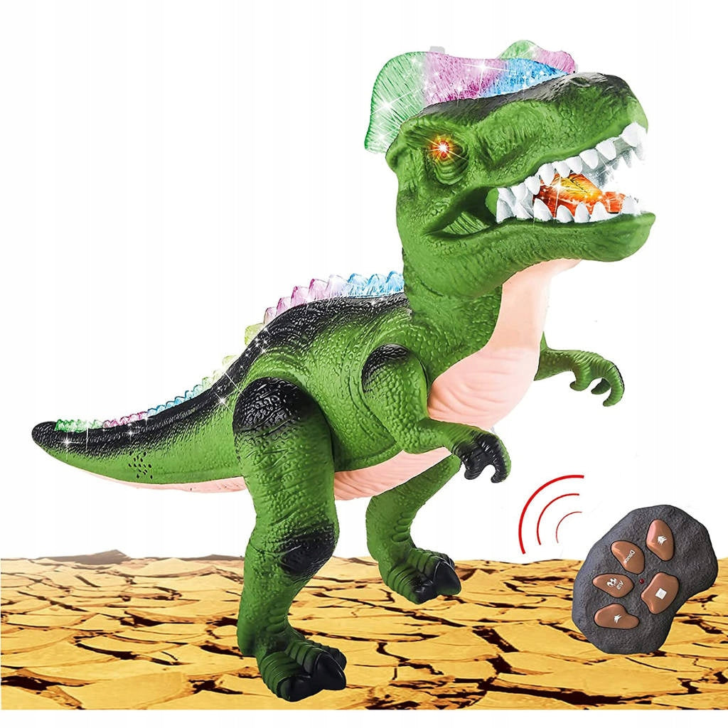 GREAT FIGHTING DINOSAUR CONTROLLED BY REMOTE CONTROL T-REX WALKS ROARING GLOWS DANCES Color green
