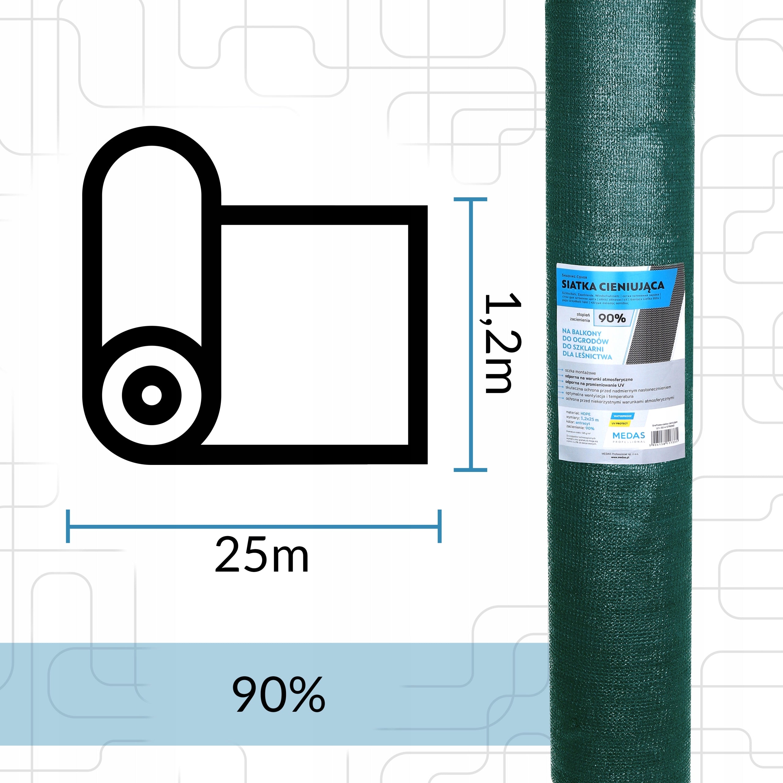 GREEN SHADING MESH 90% SHIELDING 1,2X25M UV Height 1.2 m