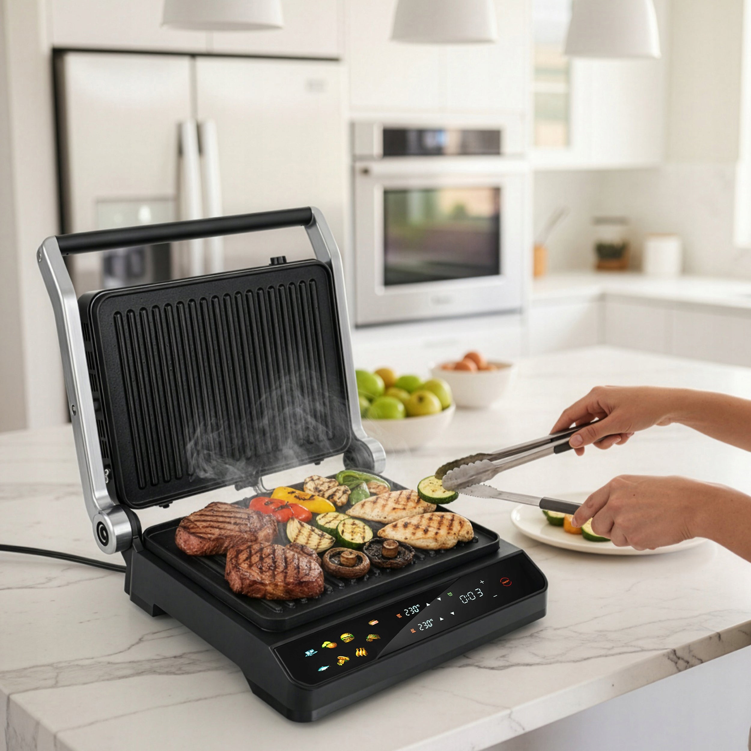 GRILL ELECTRIC TOASTER FOLDING TOASTER FOR SANDWICHES PANINI TIMER 2000W Packaging status original