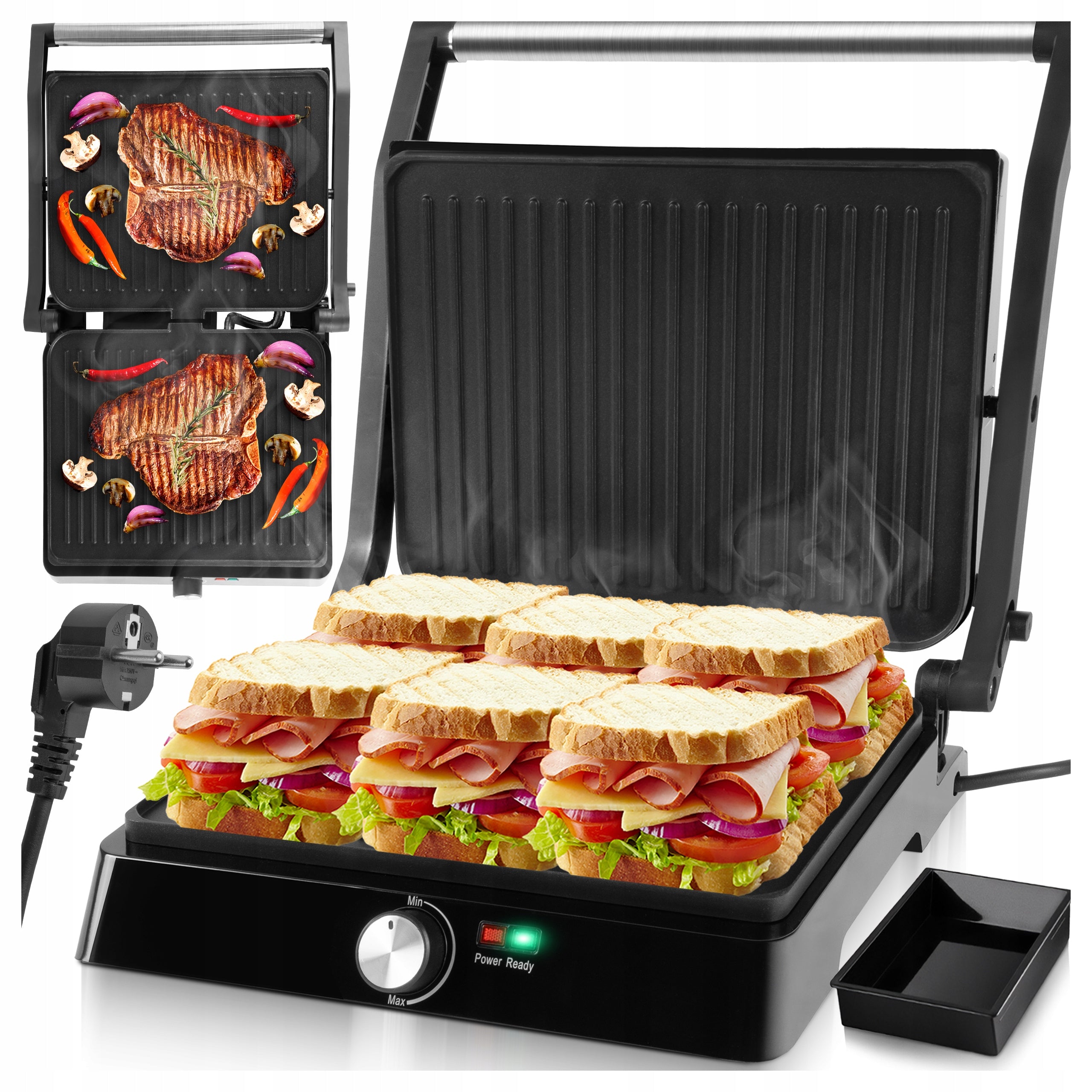 GRILL ELECTRIC TOASTER OVEN FOR PANINI SANDWICHES FOLDING STRONG 2200W