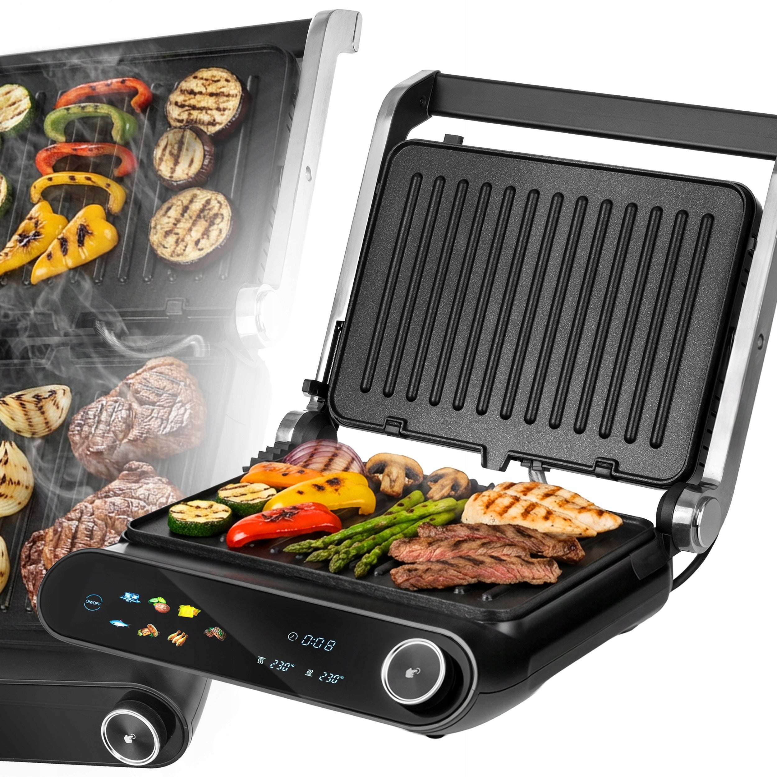 GRILL ELECTRIC TOASTER OVEN FOR PANINI SANDWICHES FOLDING TIMER 2200W Packaging status original