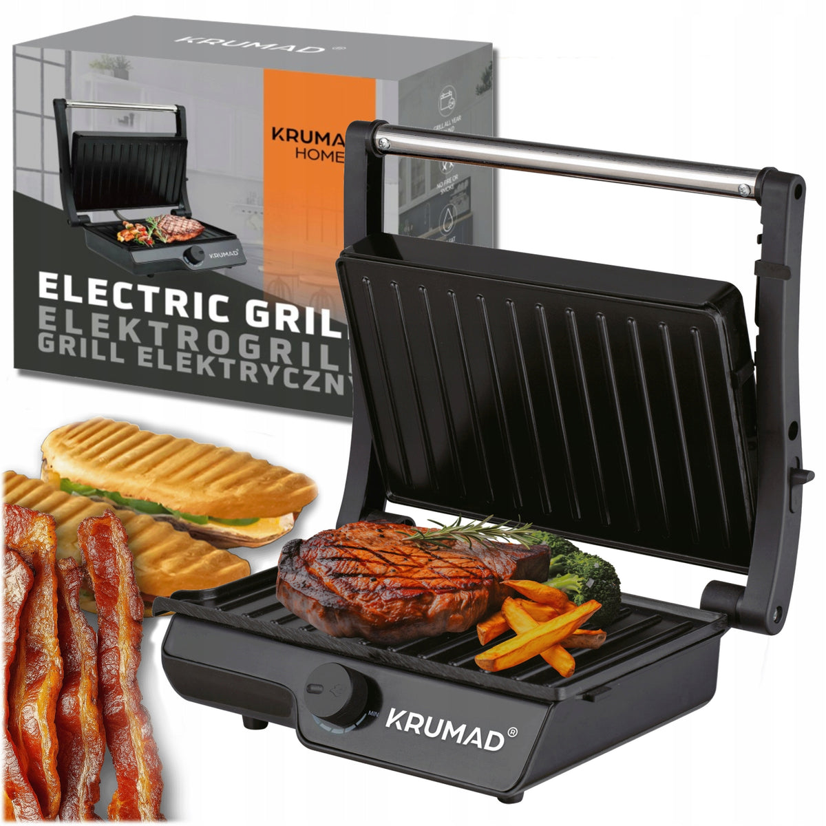 GRILL ELECTRIC TOASTER OVEN LARGE FOR SANDWICHES FOLDING POWER 2000W