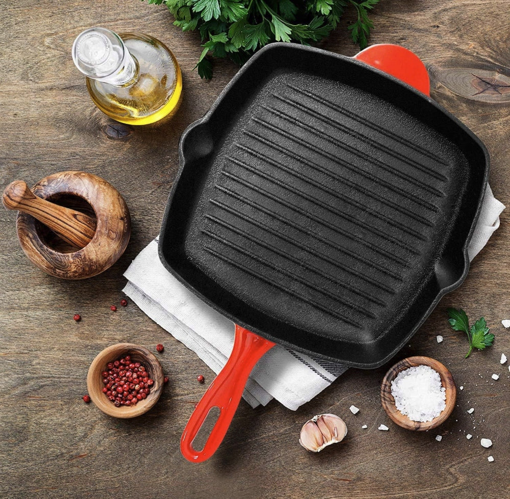 GRILL PAN 28 CM CAST IRON NUTRICHEF RED Manufacturer code NCCIES47