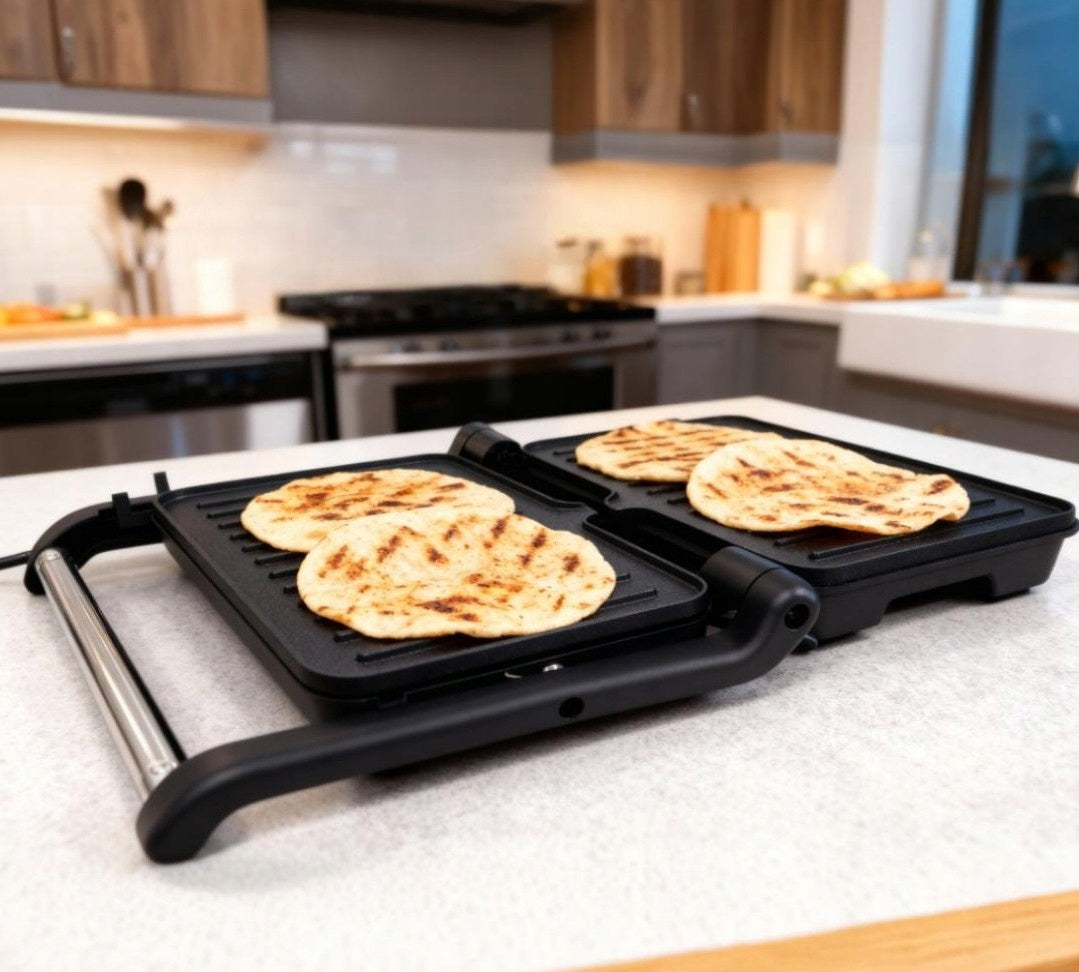 GRILL PANINI 1200W TOASTER SANDWICH TORTILLA 180 DEGREE NON STICK 2 PLATES Packaging status original