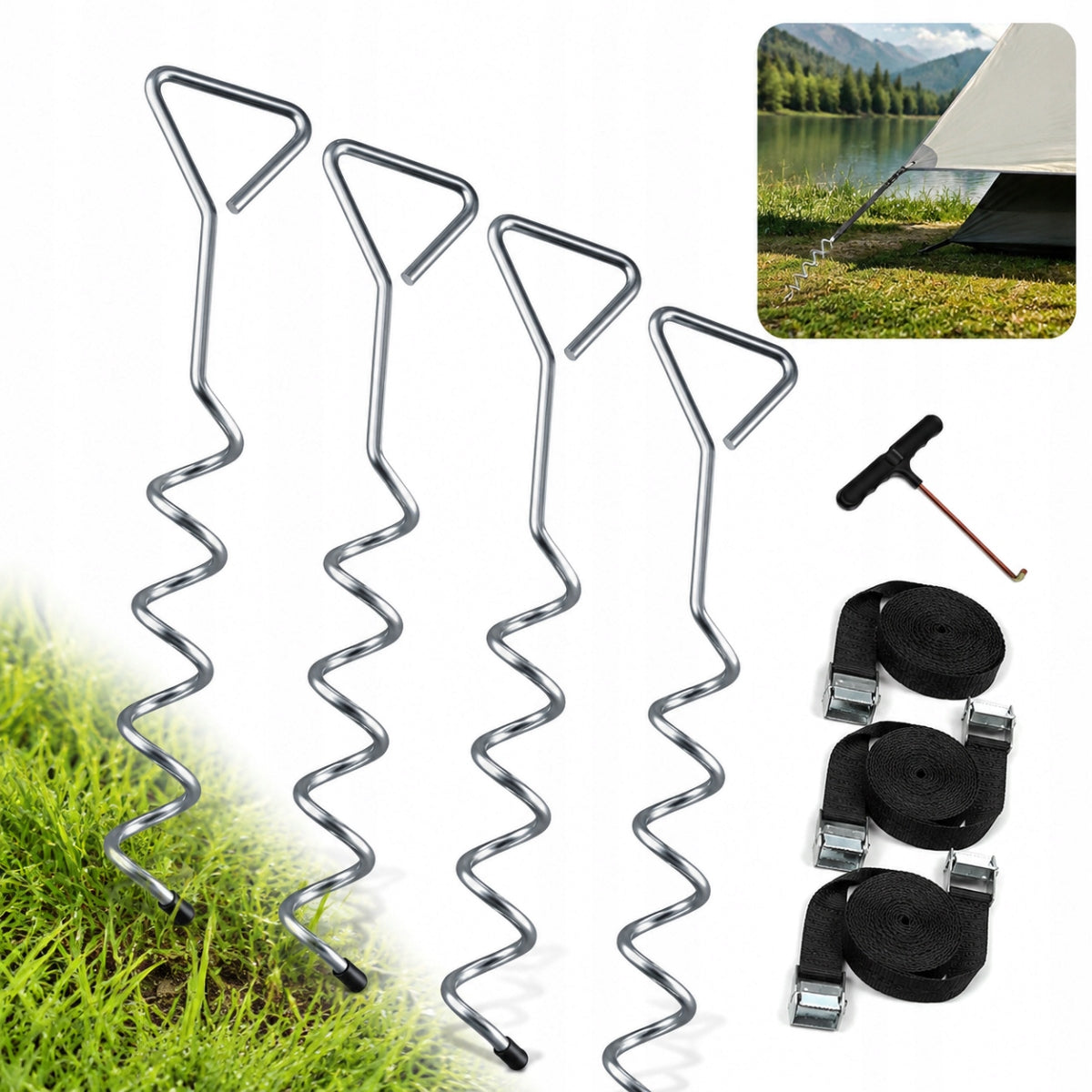 GROUND ANCHOR, TRAMPOLINE ANCHOR, GROUND ANCHOR FOR SCREWING TRAMPOLINE