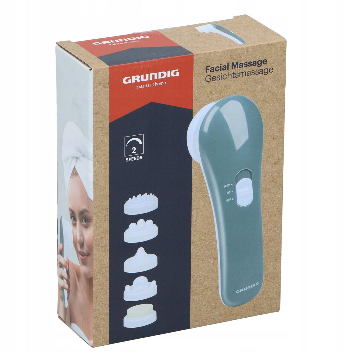 GRUNDIG Face Massager 2 Speeds 5 Tip Heads SKIN CARE Brand Grundig