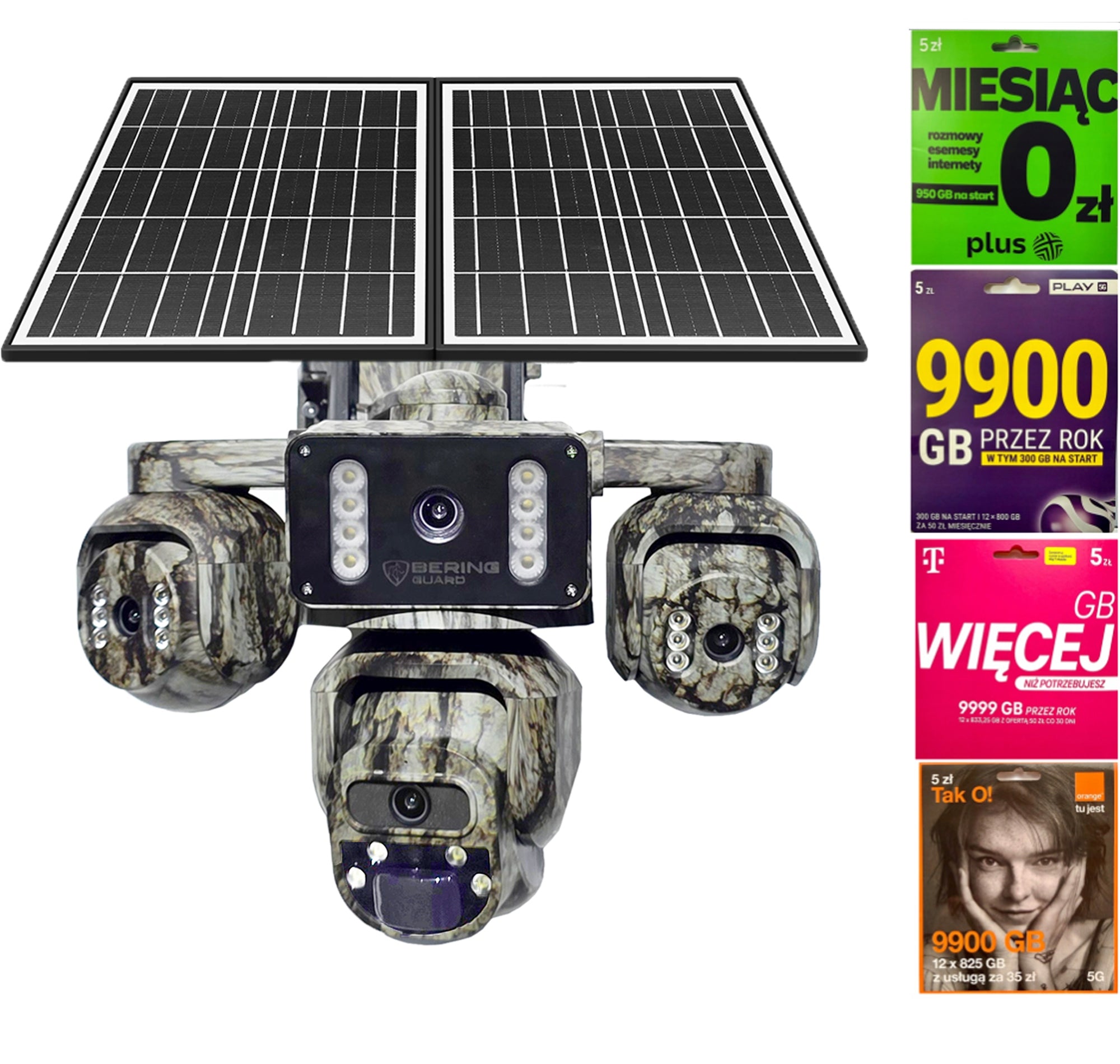 GSM SOLAR outdoor camera 4 INDEPENDENT ROTARY CAMERAS 8 MPX Zoom BERING Packaging status original