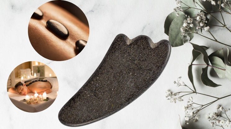 GUA SHA BASALT STONE FOR MASSAGE RELIEF SOOTHING WARMS UP SET OF 2 Packaging status original