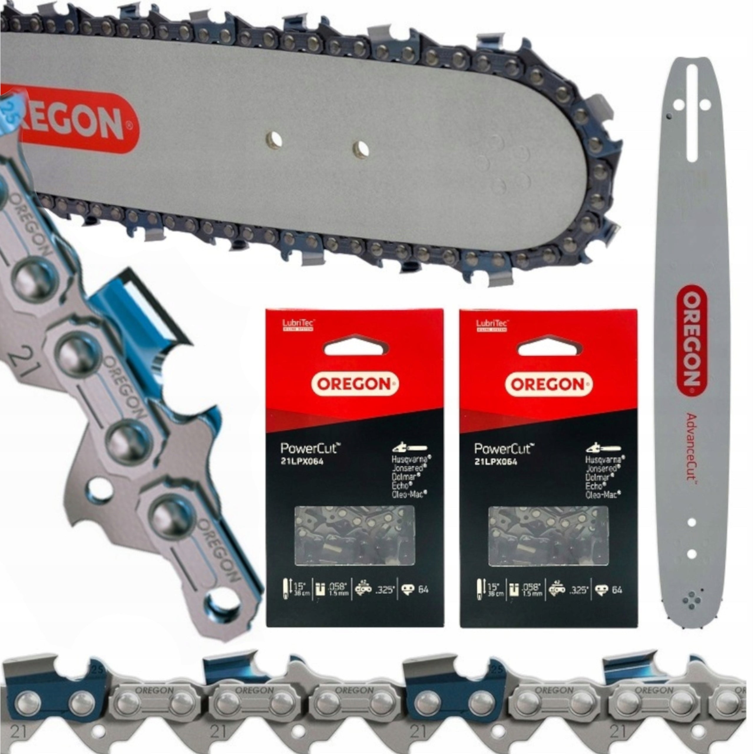 GUIDE OREGON 15'' 325 1,5 64 OG +2x CHAIN FOR HUSQVARNA DOLMAR