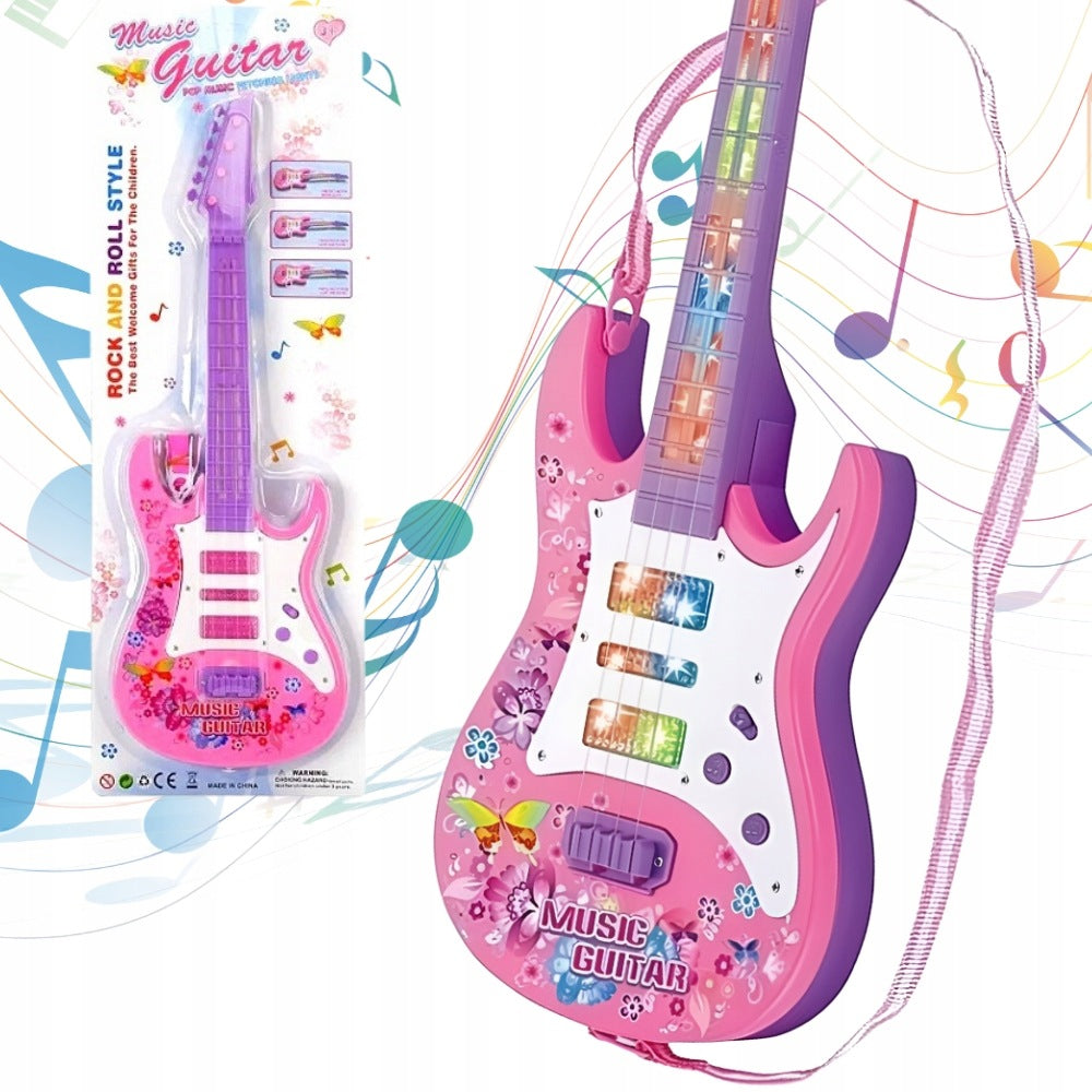 GUITAR FOR CHILDREN LIGHT SOUND PINK LARGE 53CM INTRUMENT GLOWS GAME