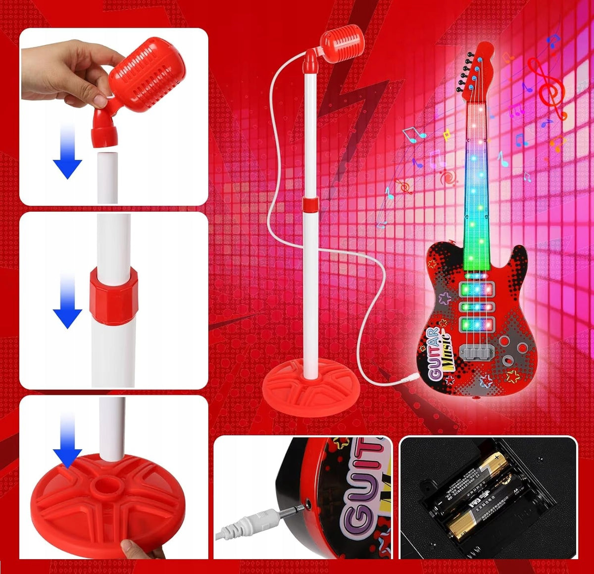 GUITAR WITH MICROPHONE LIGHT SOUND SET FOR KIDS FOR KARAOKE INTRUMENT Packaging status original