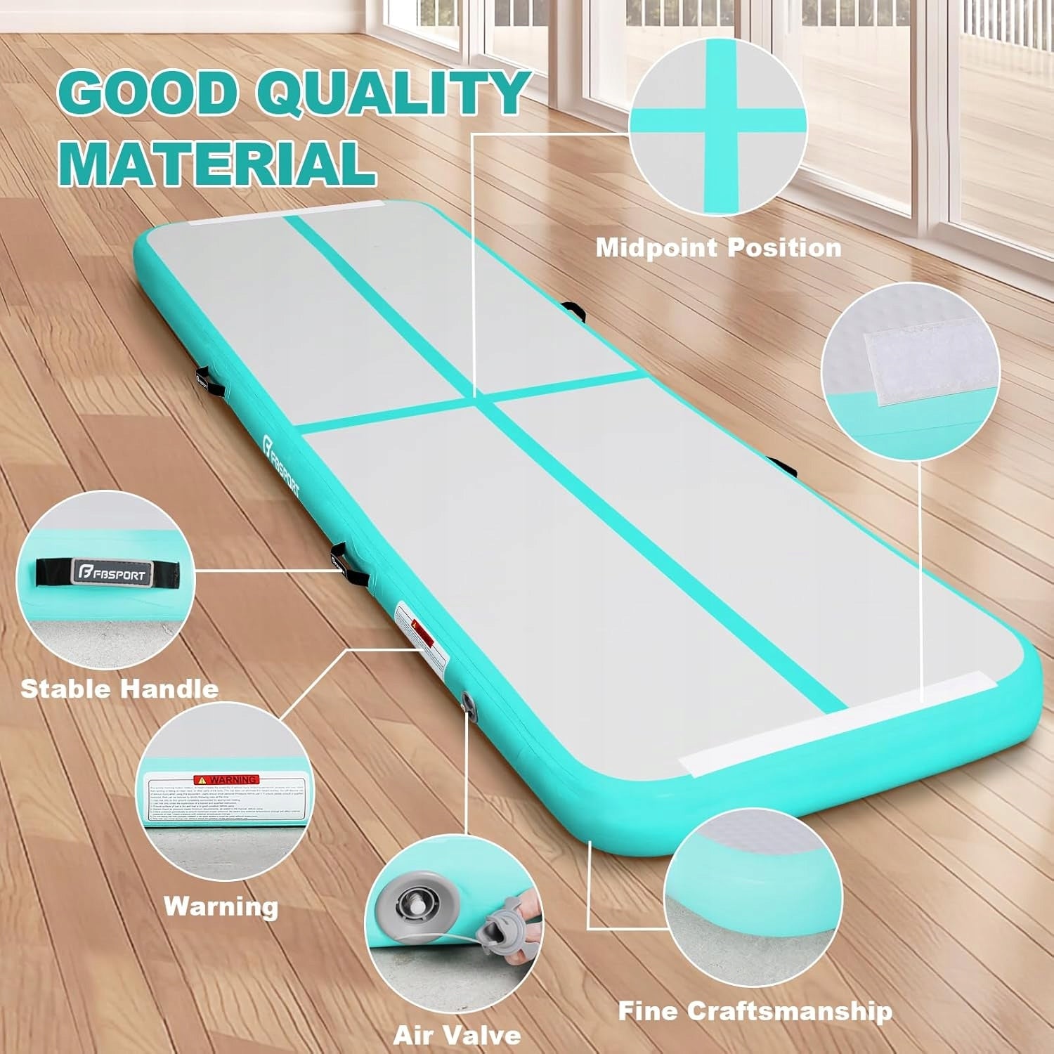 GYMNASTIC MAT AIRTRACK INFLATABLE 300x100x10CM PUMP FBSPORT GREEN Manufacturer code 300X100X10CM