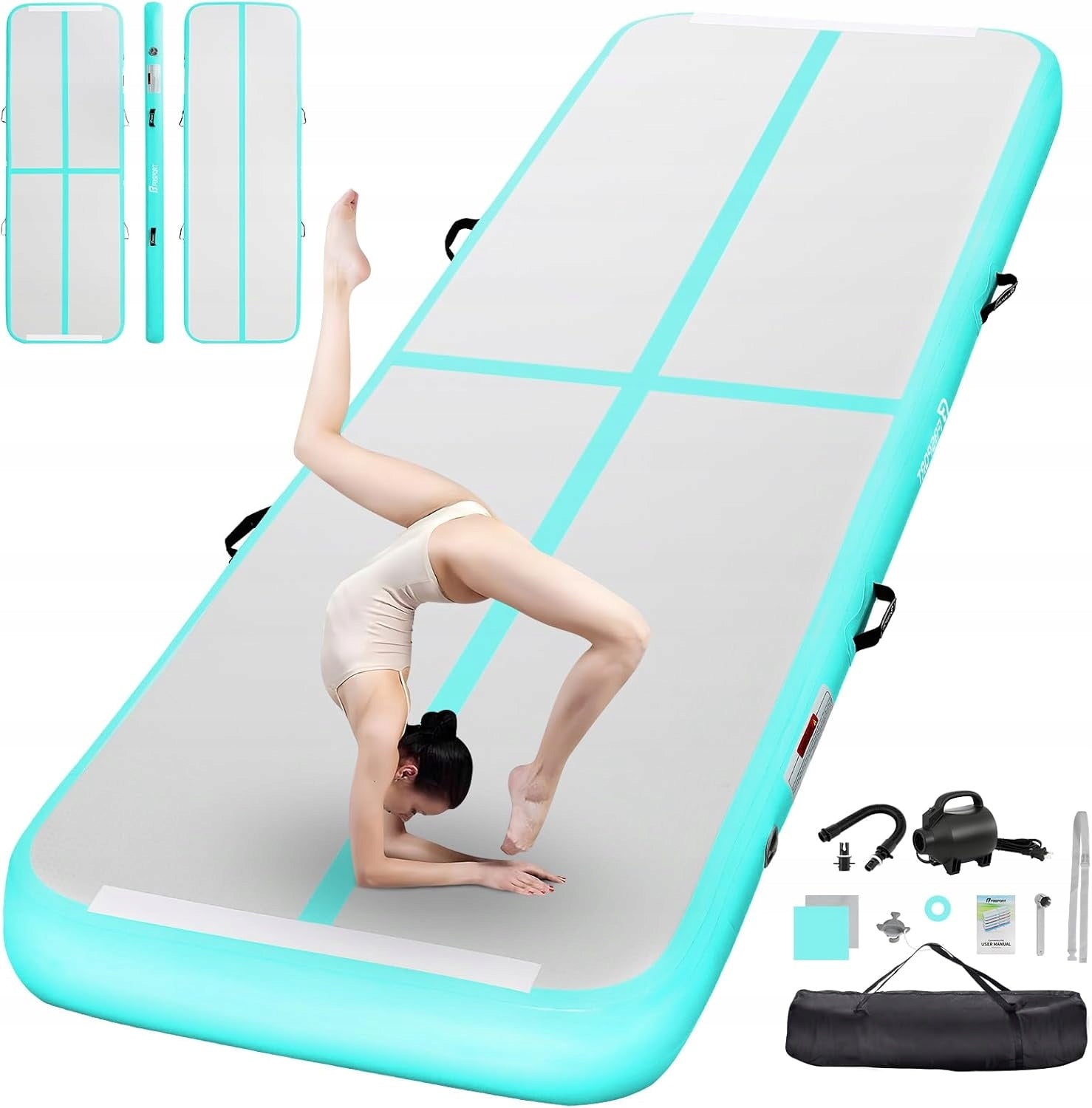 GYMNASTIC MAT AIRTRACK INFLATABLE 300x100x10CM PUMP FBSPORT GREEN