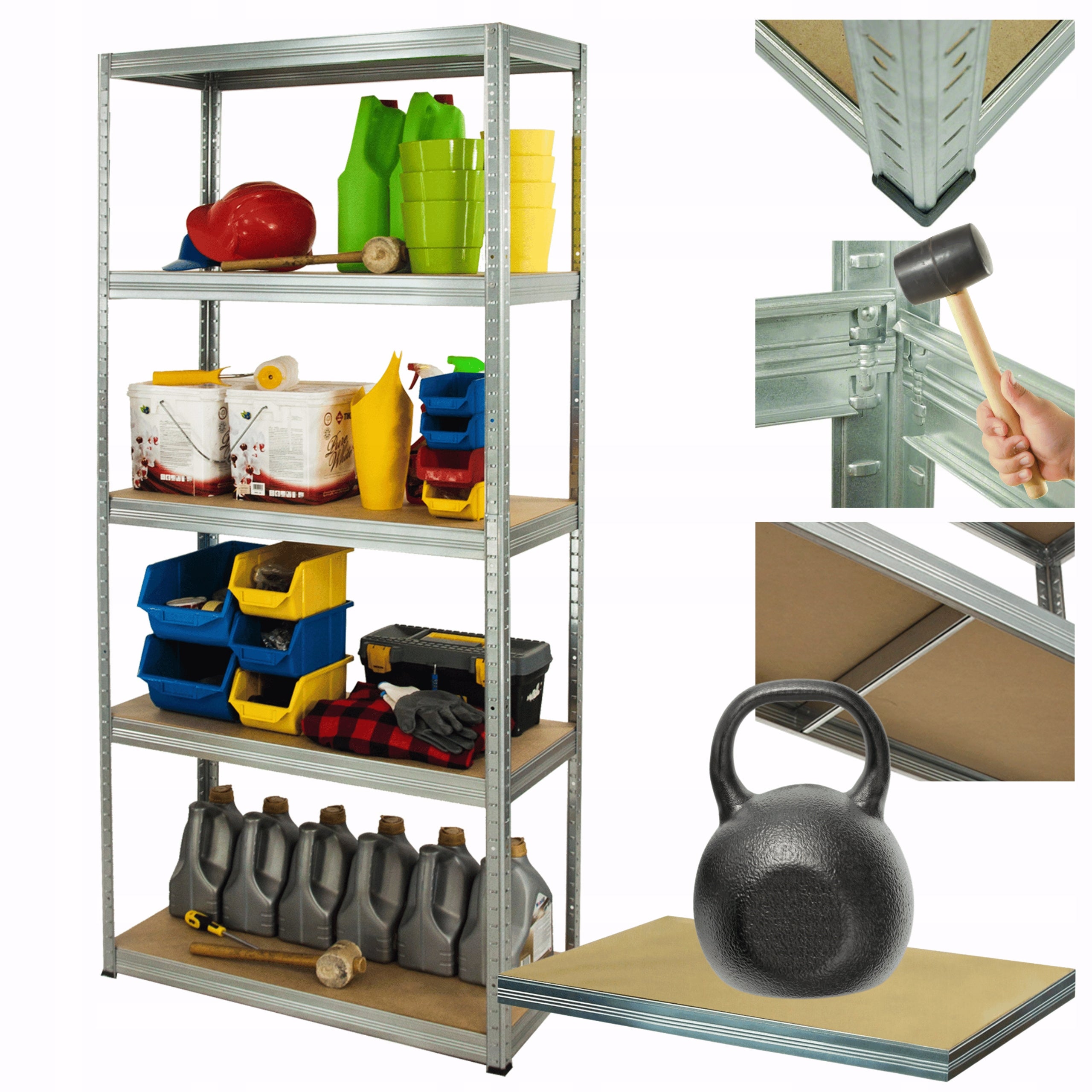 Galvanized Metal Storage Rack HELIOS 213x100x45cm 5Px175kg SOLID