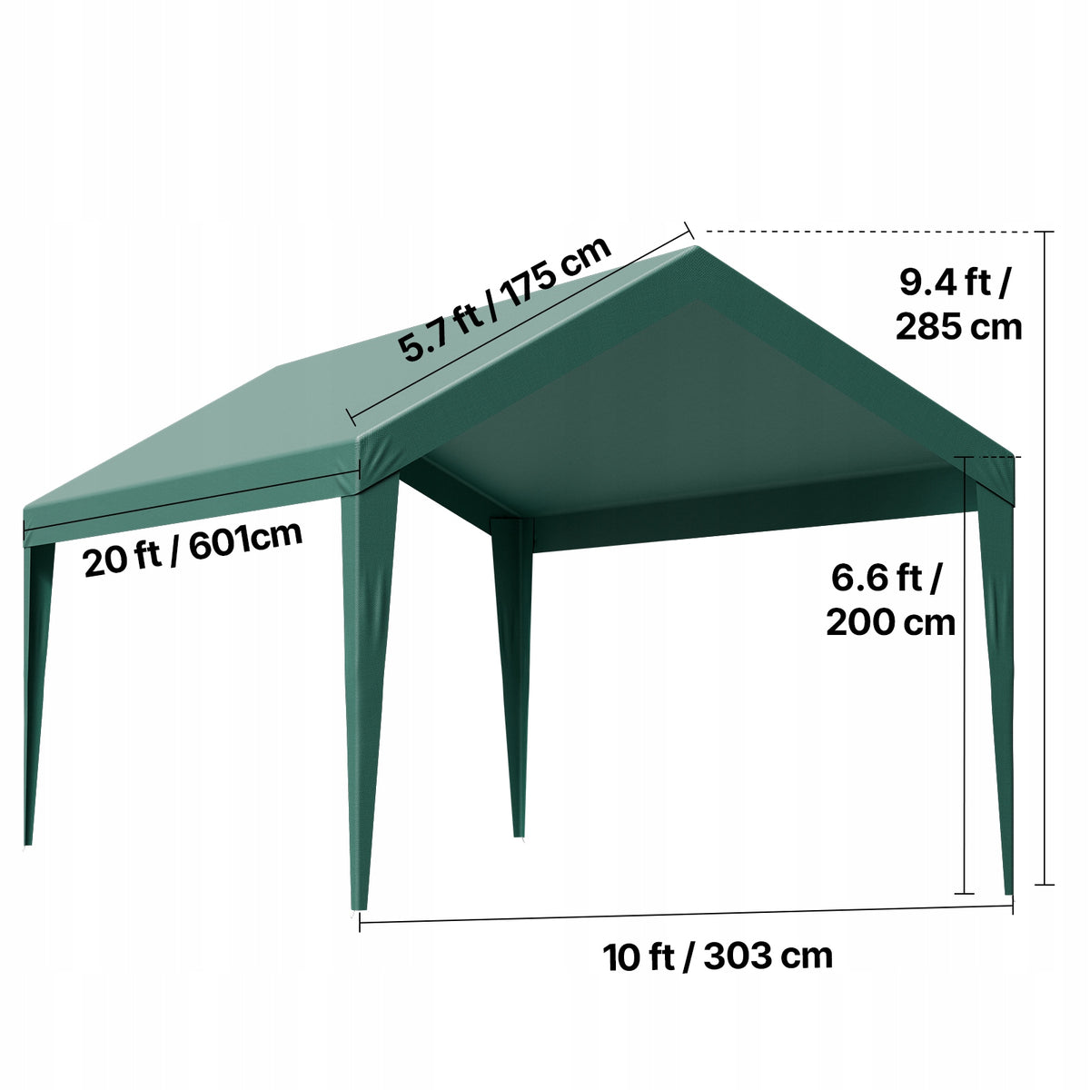Garage Tent 300x600CM Portable Car Replacement Roof Dark Green EAN (GTIN) 197988353775