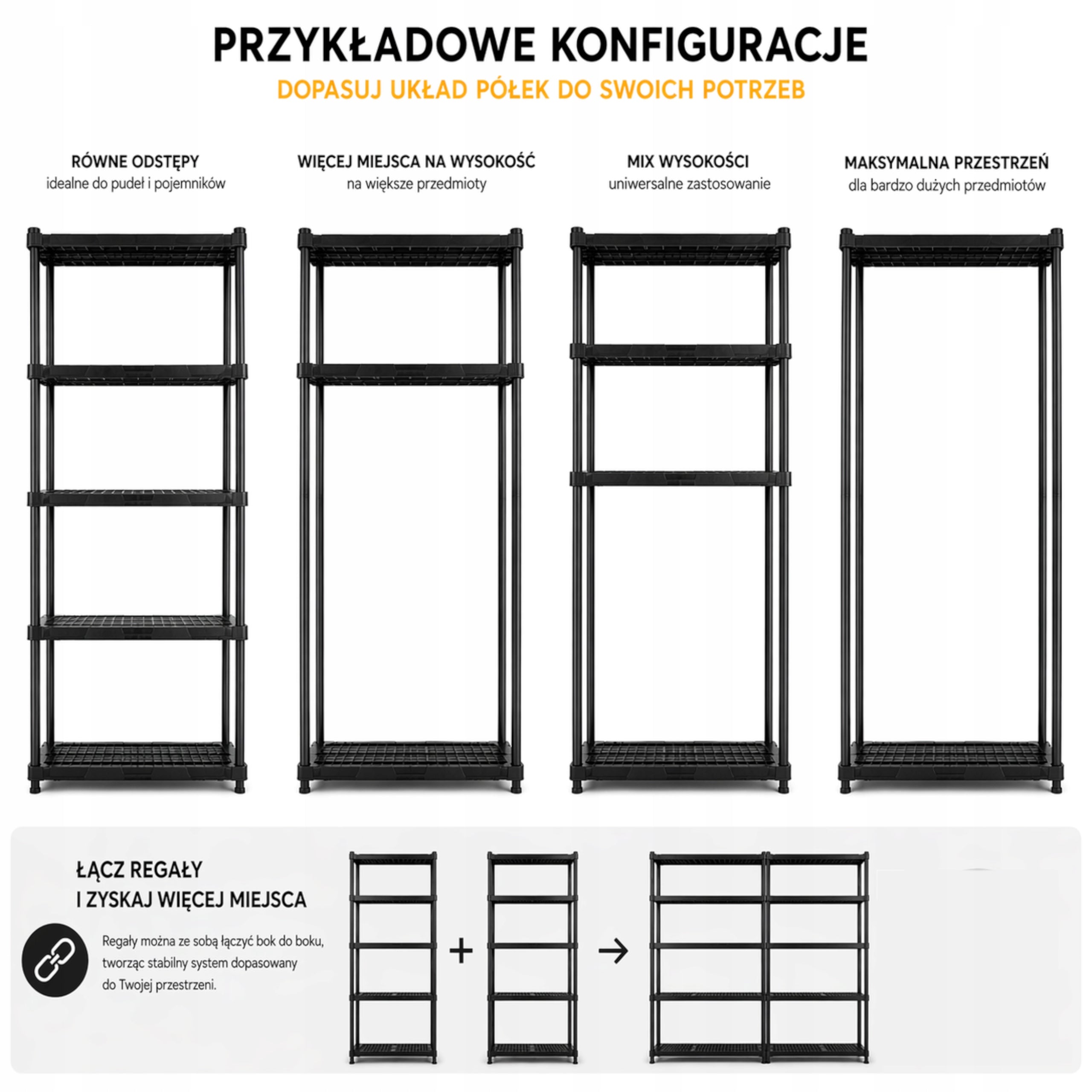 Garage Workshop Rack Black 184cm 350kg Plastic Modular Strong Manufacturer code Regał plastikowy warsztat wytrzymały wysoki