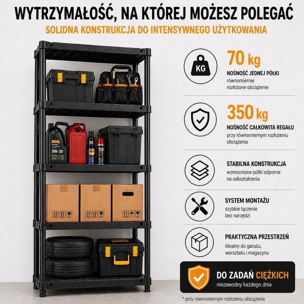 Garage Workshop Rack Black 184cm 350kg Plastic Modular Strong Packaging status original