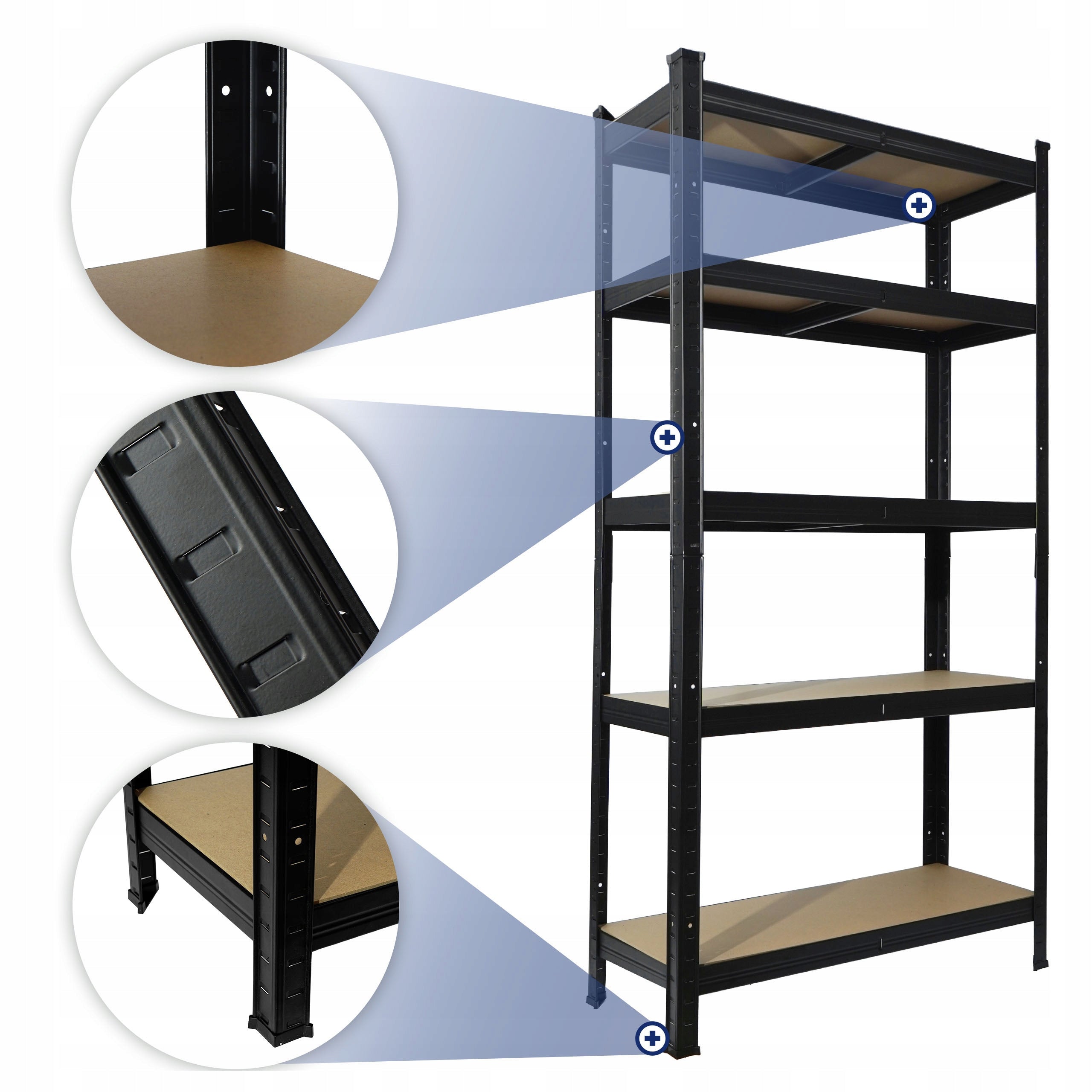 Garage rack metal storage strong black 875kg 5 shelves 150x75x30cm Manufacturer code Regał magazynowy składany CZARNY 150x75x30cm