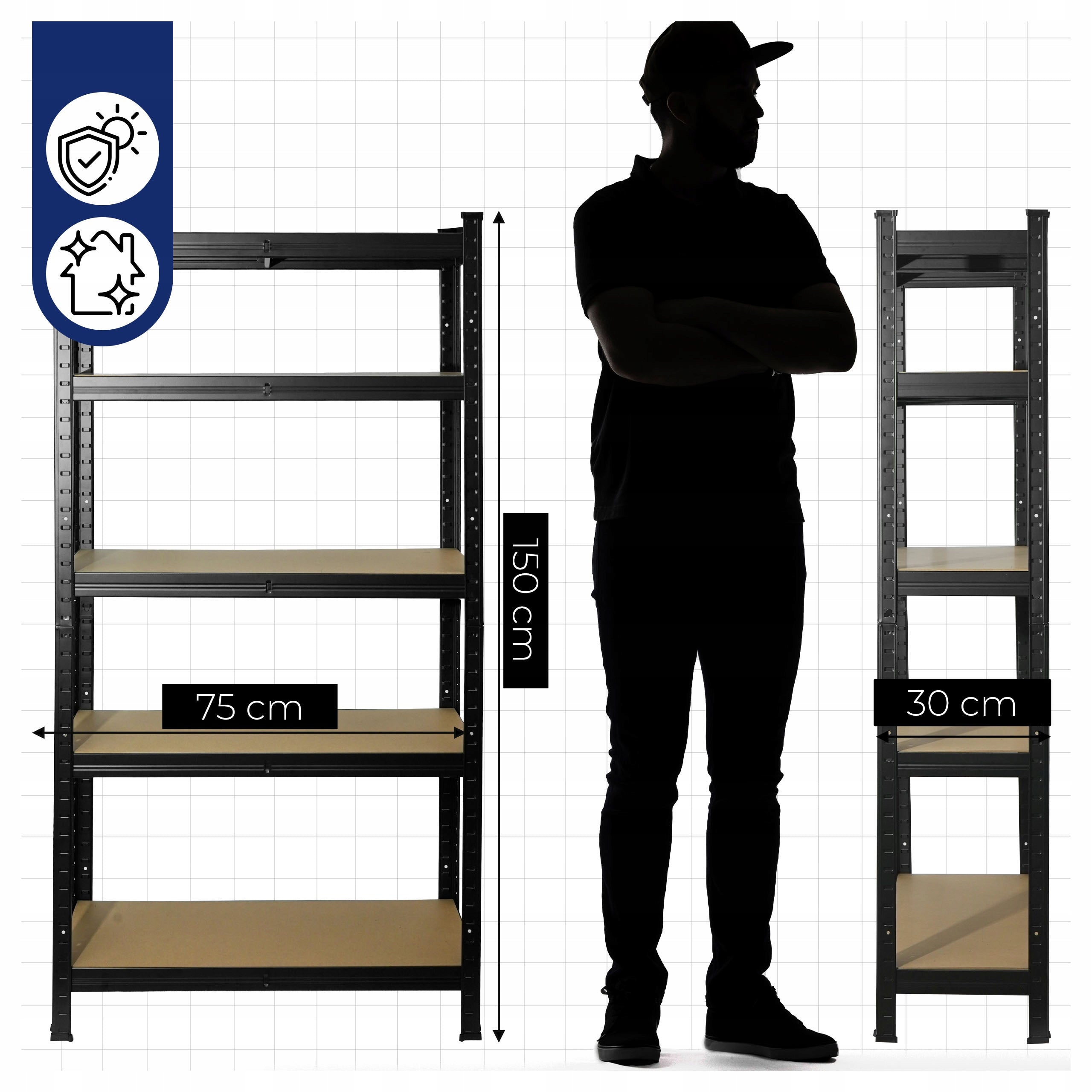 Garage rack metal storage strong black 875kg 5 shelves 150x75x30cm Packaging status original