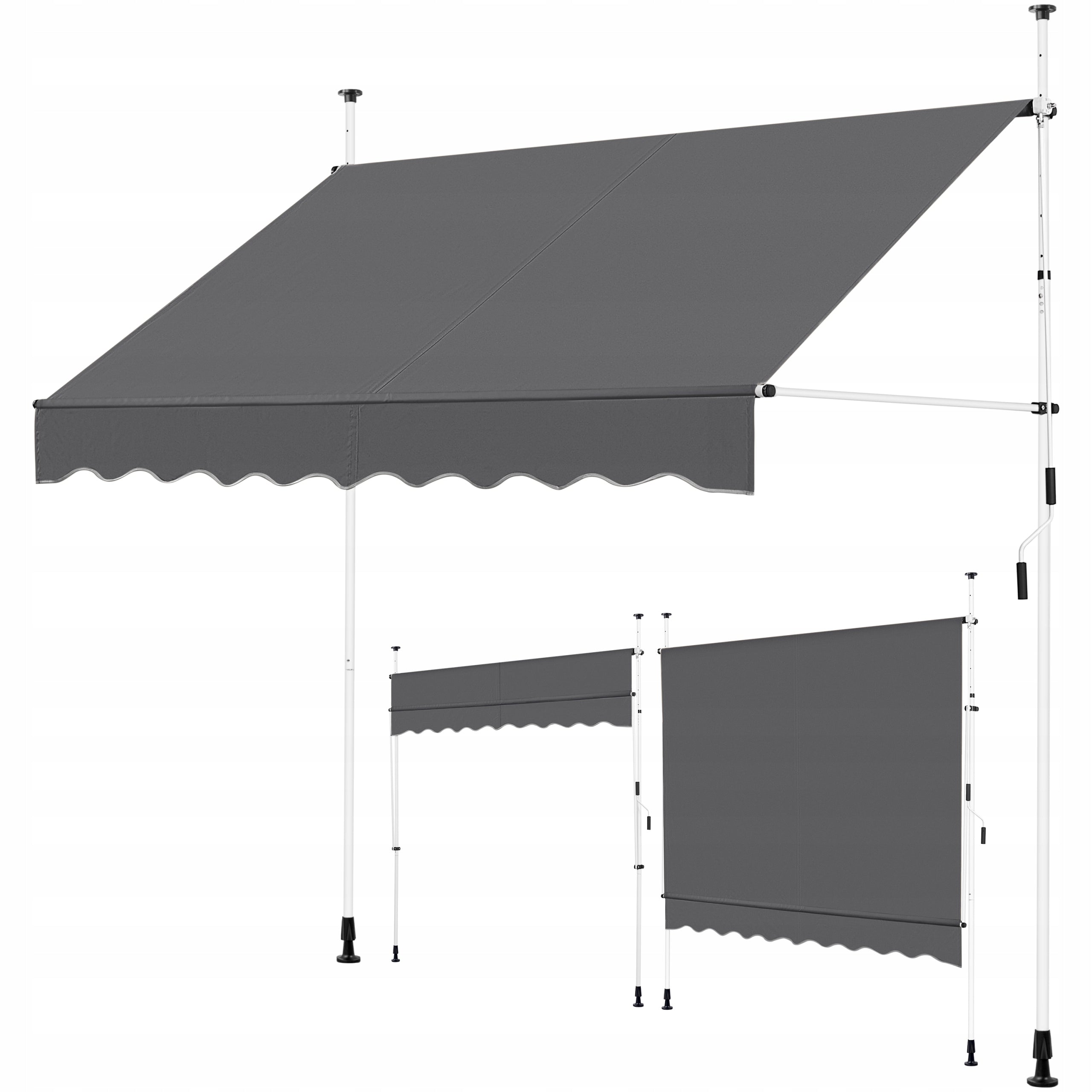 Garden Awning 2,5 m, Manual, Unfolding, Without Drilling, Dark Grey Packaging status original