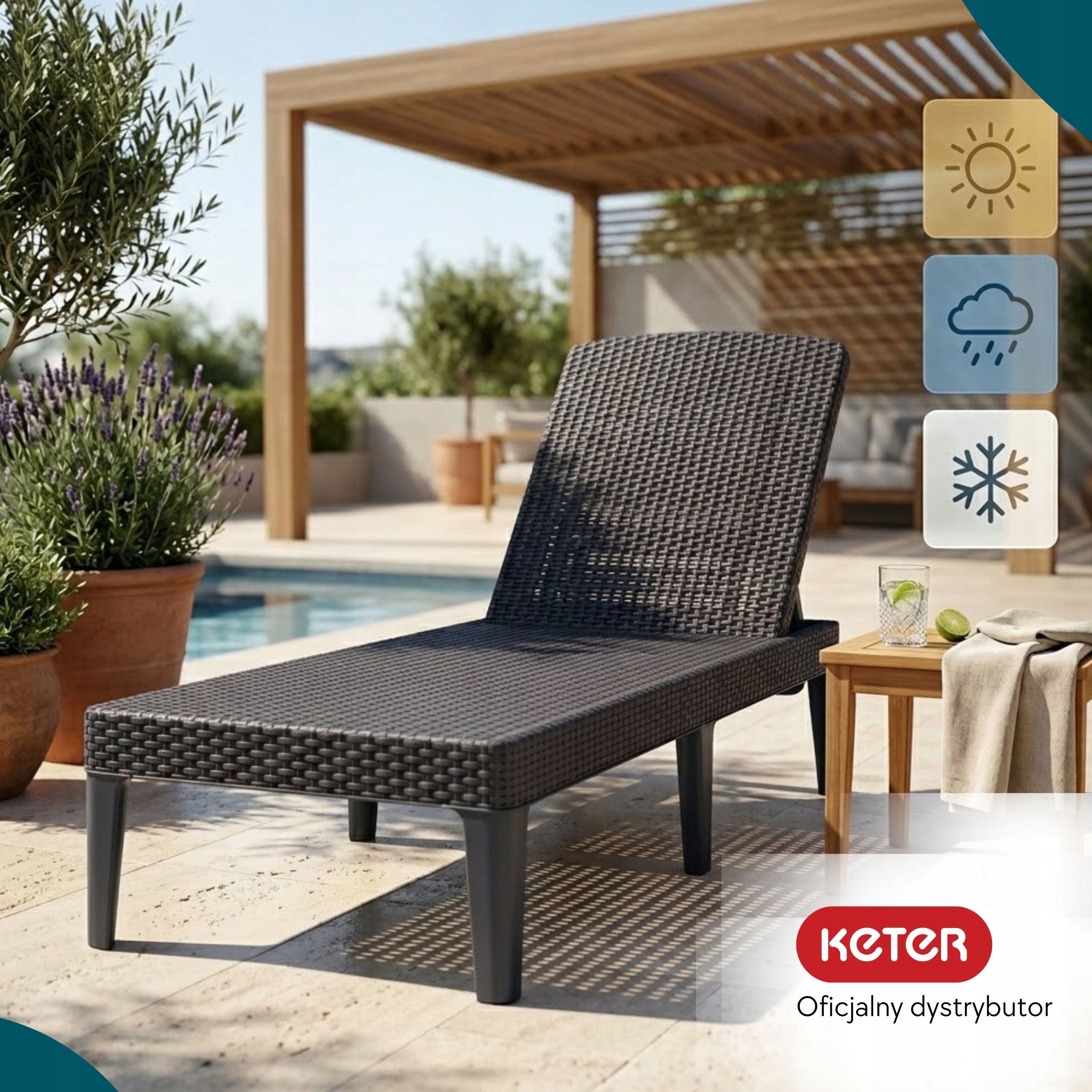 Garden Beach Lounger for Swimming Pool Terrace JAIPUR GRAPHITE Brand Keter