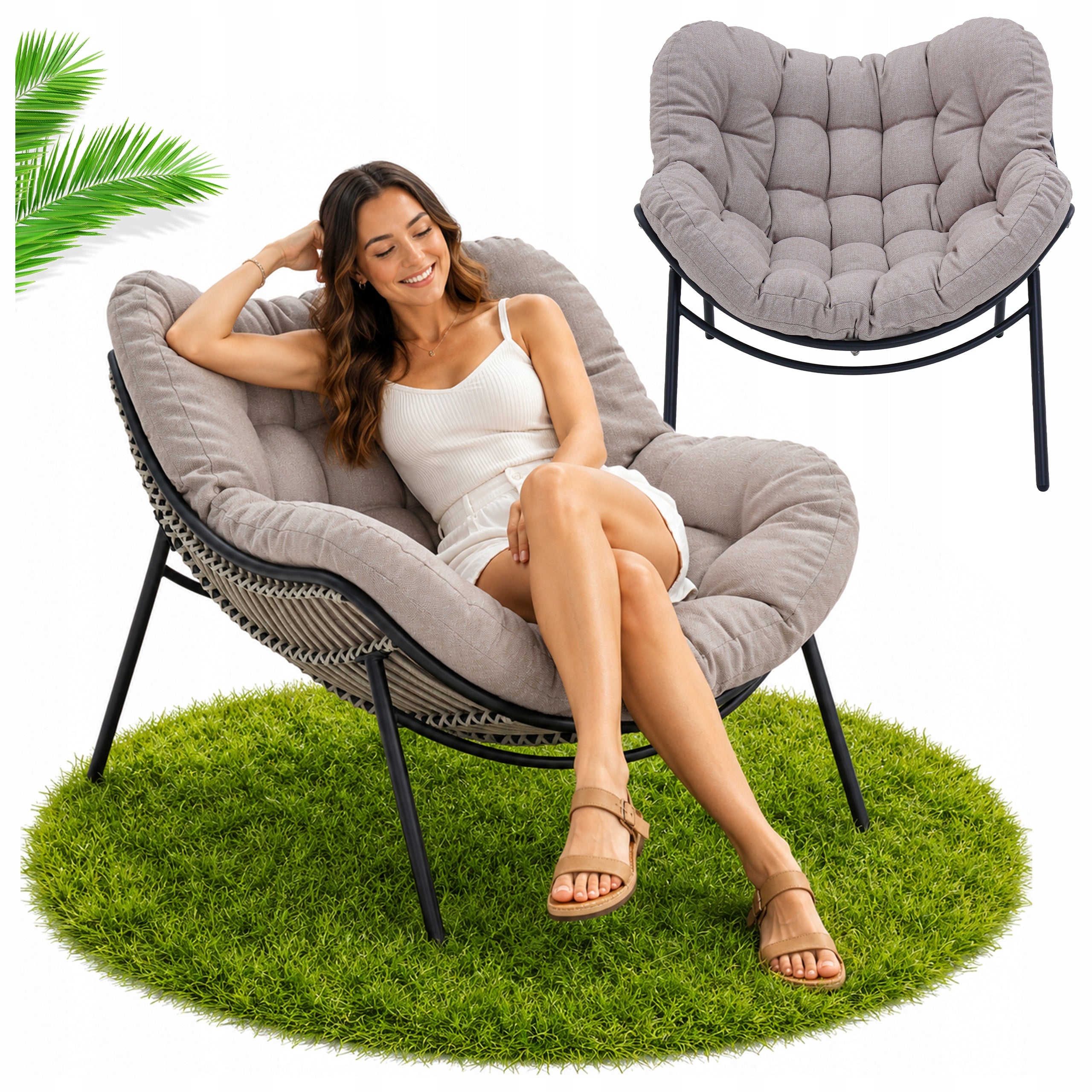 Garden Chair Terrace Chair BALCONY BEIGE WITH PILLOW Comfortable Standing