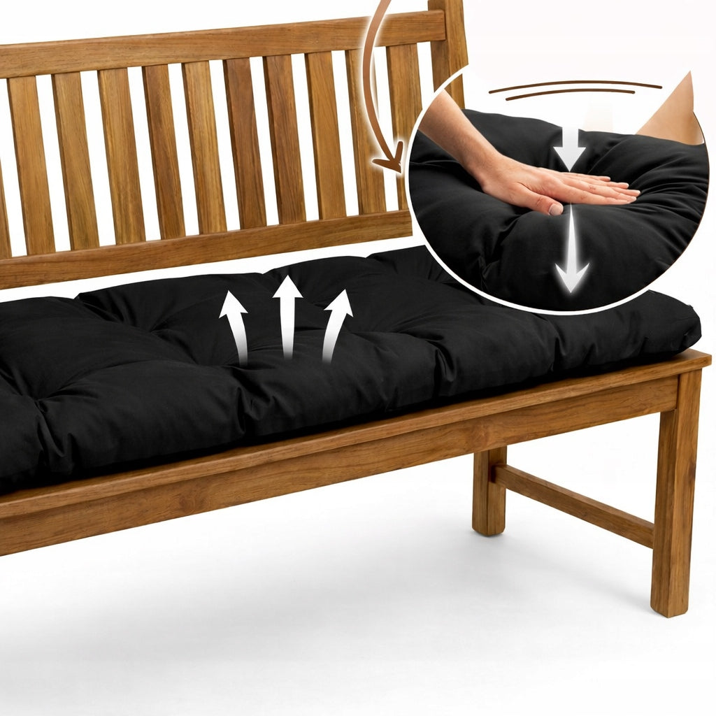 Garden Cushion for Bench Swing 100x50 Quilted Soft Durable BLACK Pillow length 100 cm