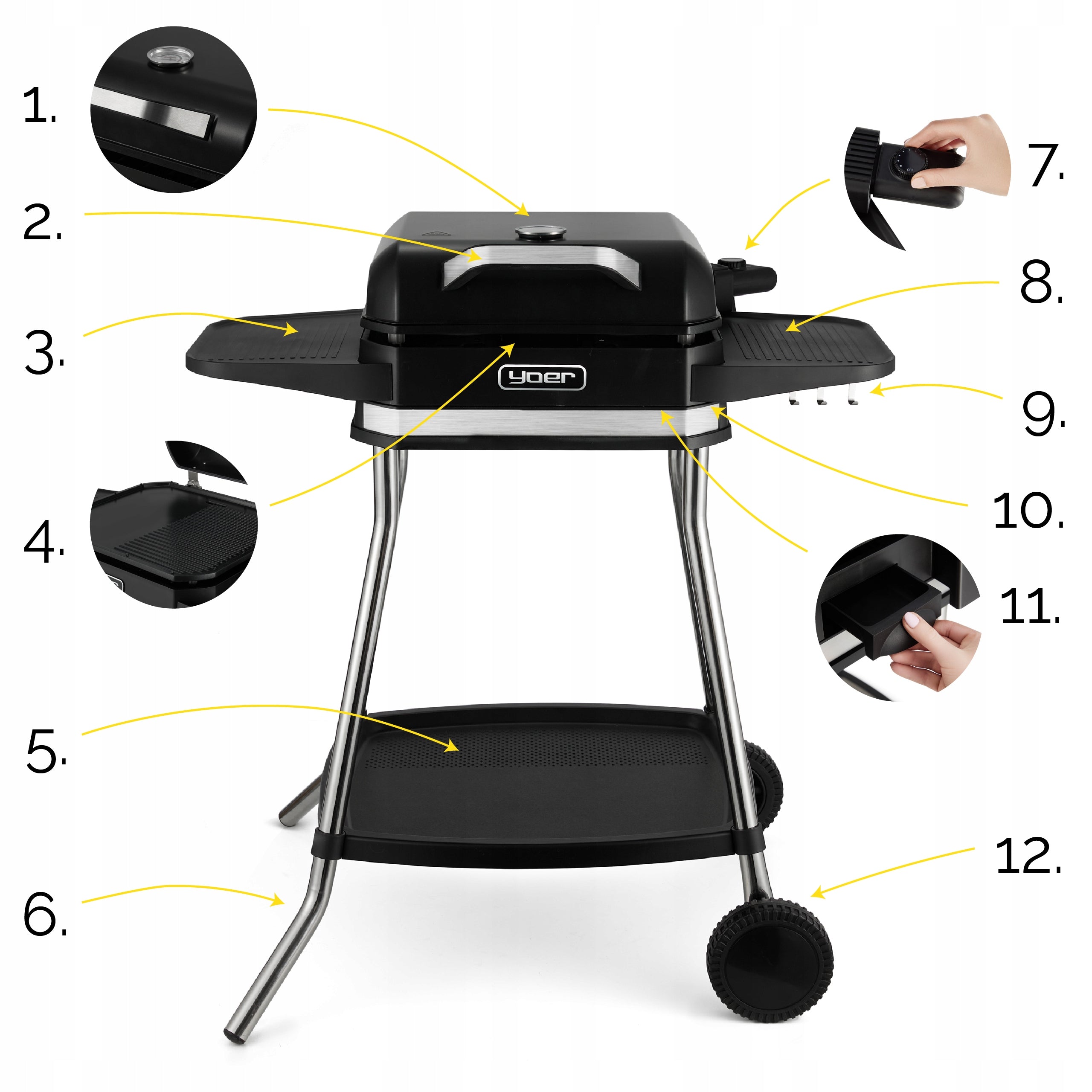 Garden Electric Grill Large 5in1 Standing Yoer 3050W +Cover +THERMOMETER Brand Yoer