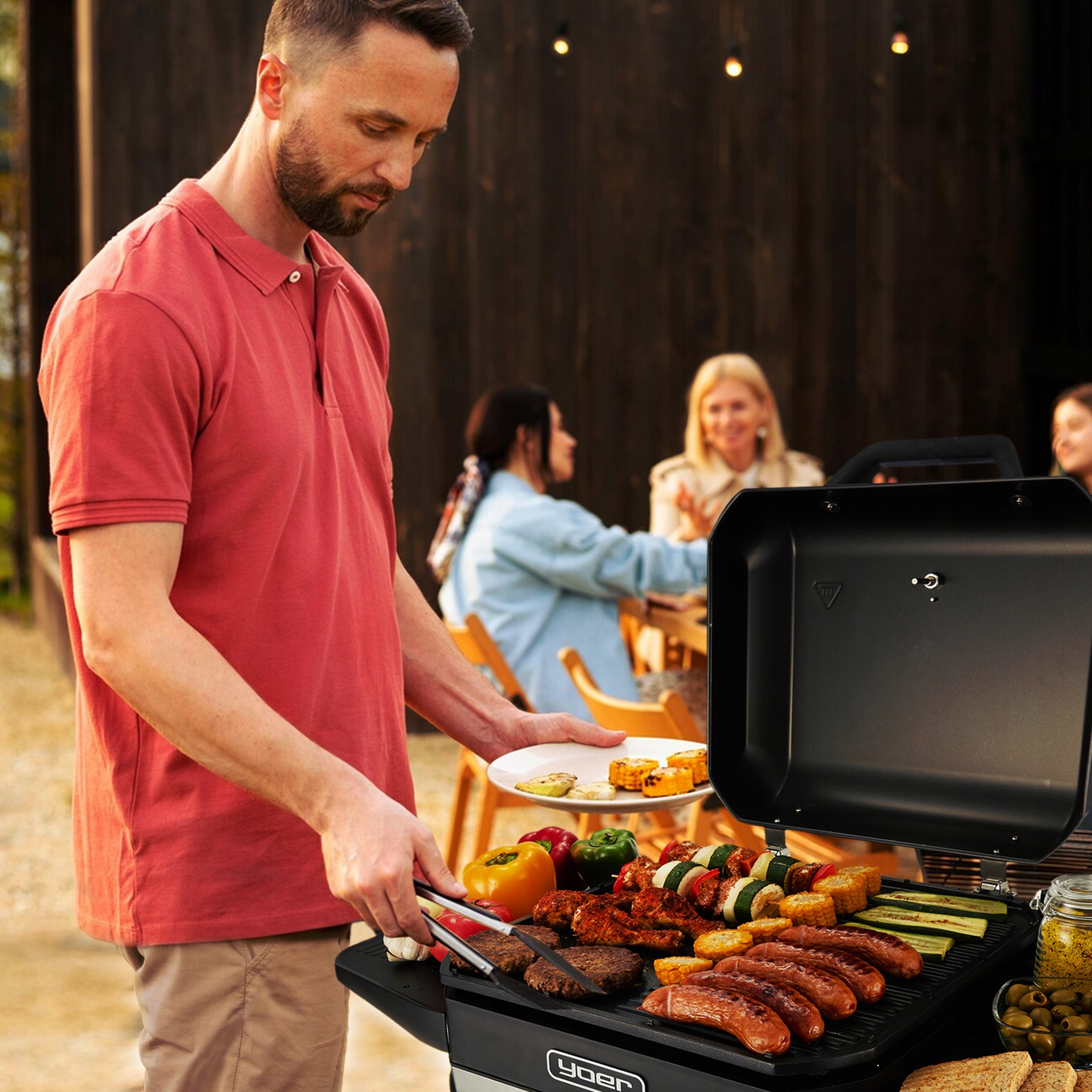 Garden Electric Grill Large 5in1 Standing Yoer 3050W +Cover +THERMOMETER Dominant color black