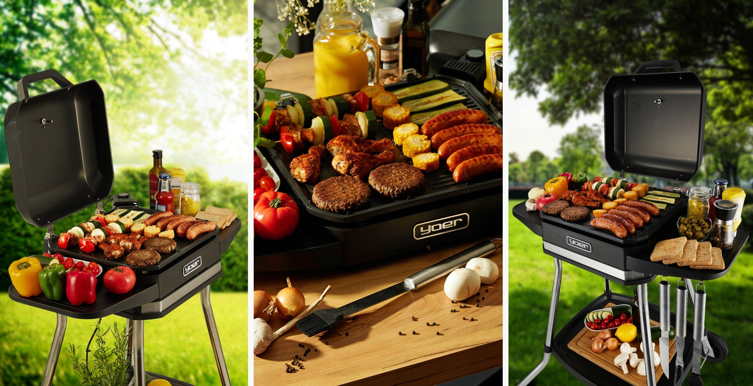 Garden Electric Grill Large 5in1 Standing Yoer 3050W +Cover +THERMOMETER Manufacturer code EG05BK