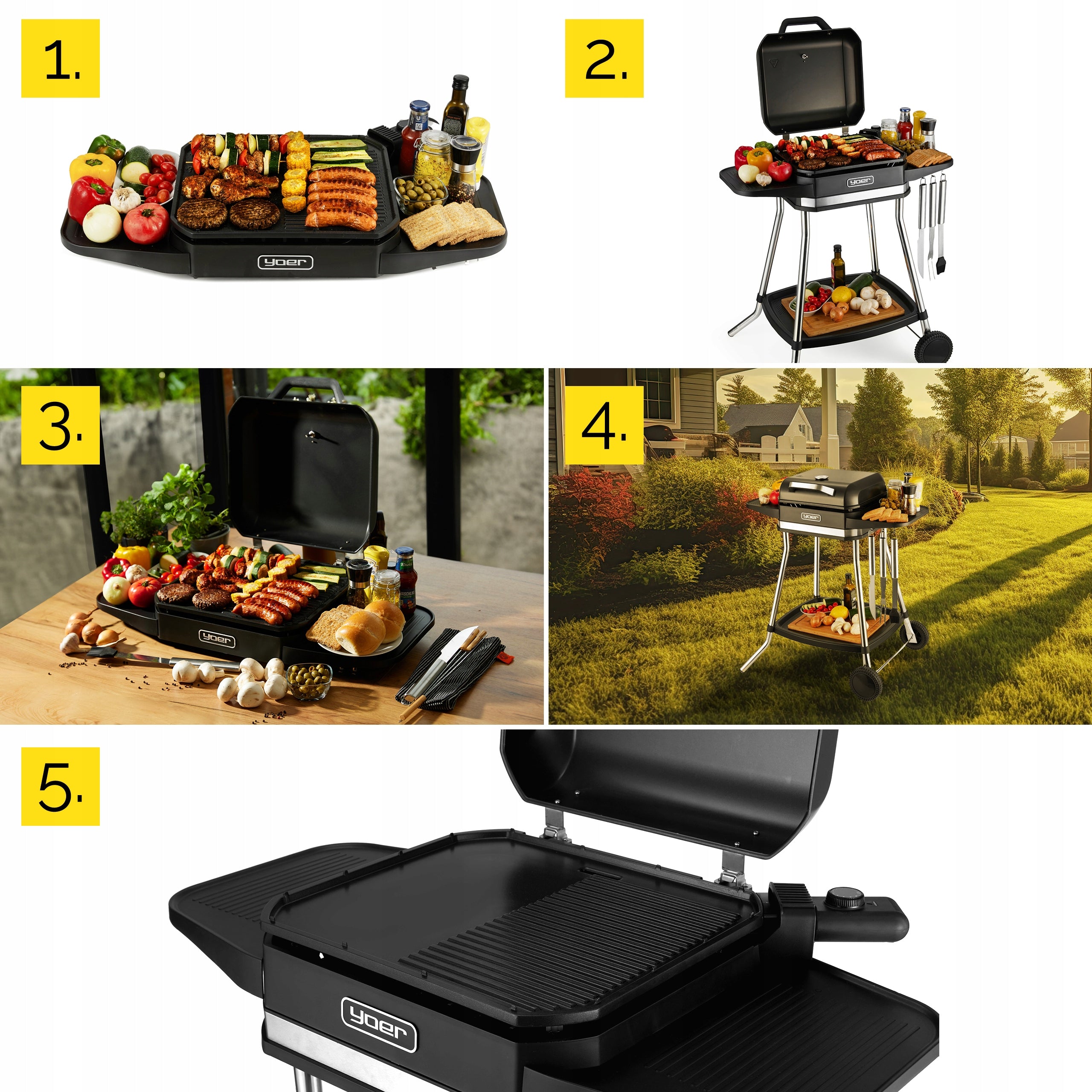 Garden Electric Grill Large 5in1 Standing Yoer 3050W +Cover +THERMOMETER Model Roast Master
