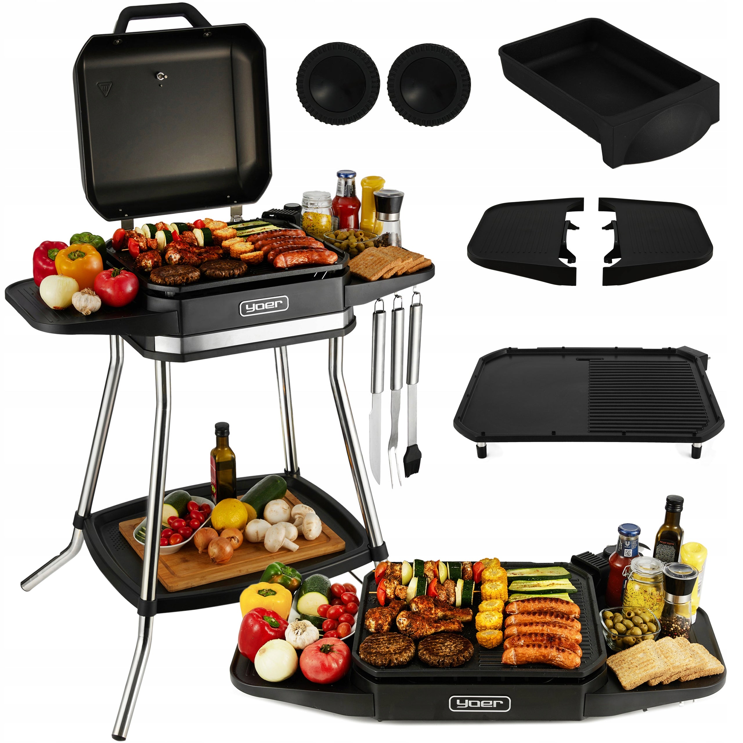 Garden Electric Grill Large 5in1 Standing Yoer 3050W +Cover +THERMOMETER