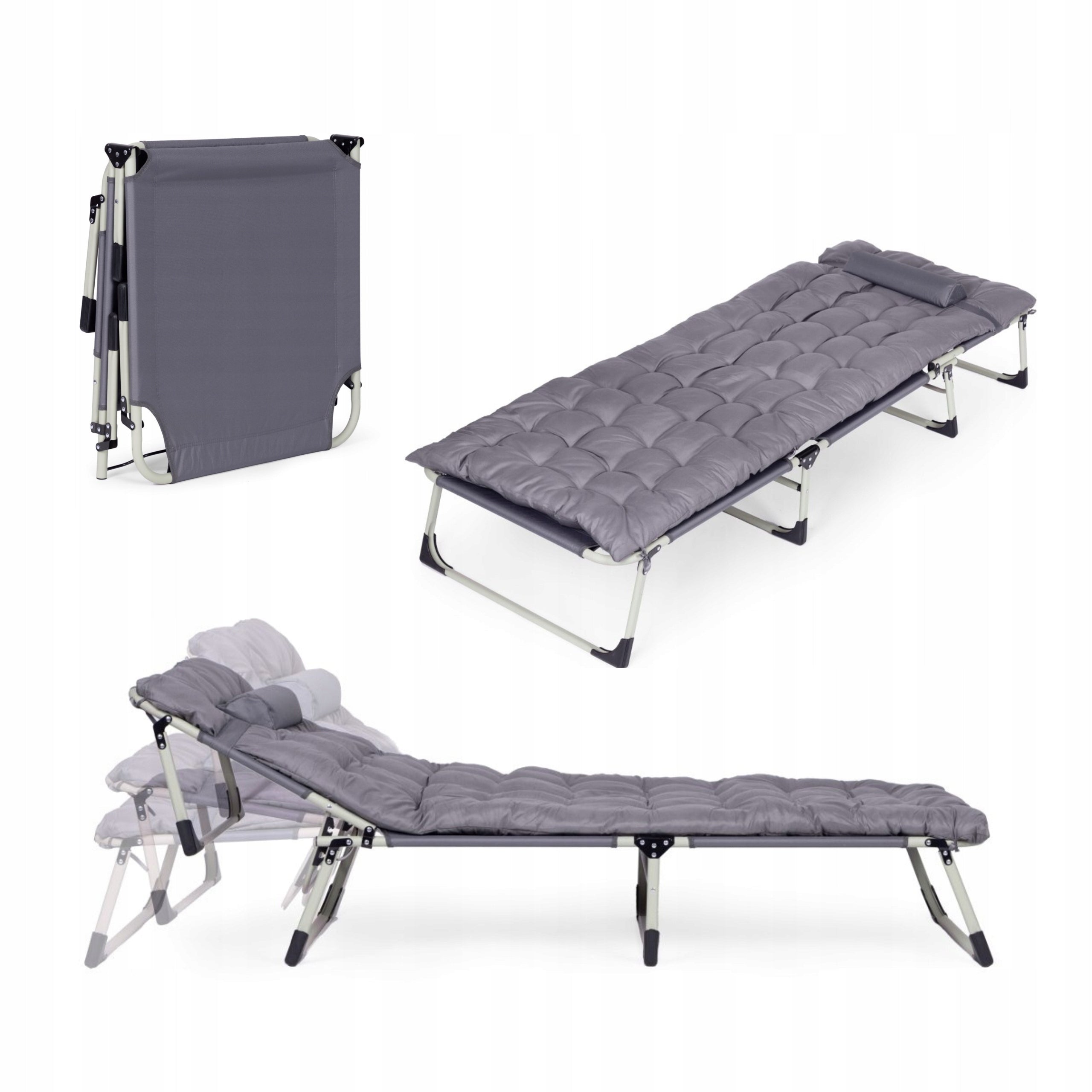 Garden Fishing Lounger Folding With Mattress And Pillow Adjustable Couch
