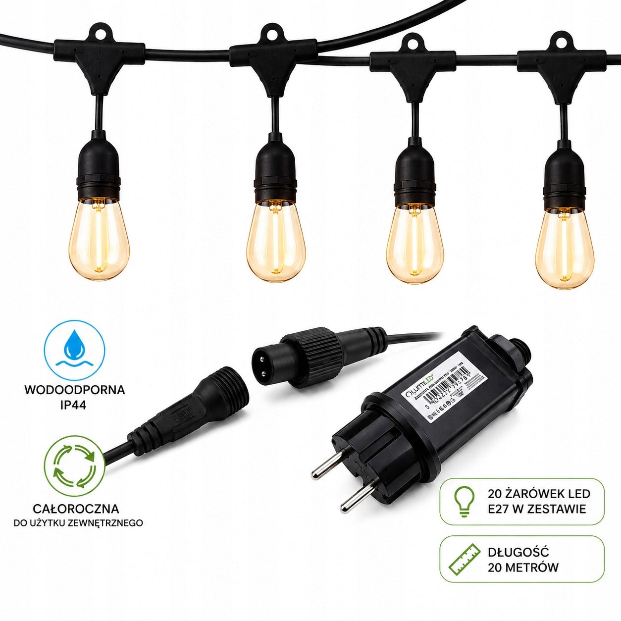Garden GARLAND 20mb + 20 bulbs E27 LED waterproof delivery FREEBIE