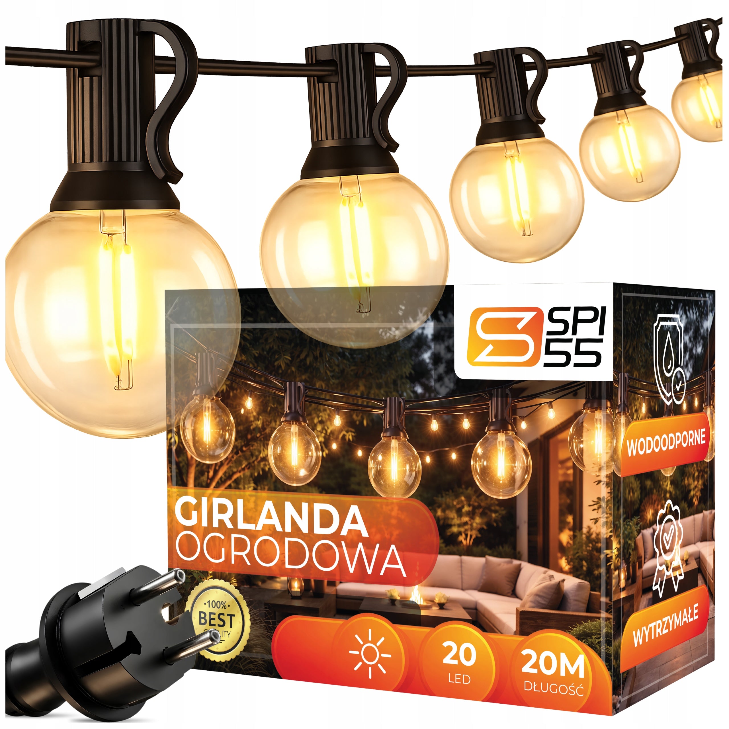 Garden GARLAND Light 20M 20X LED Bulb E12 Waterproof Lights THICK
