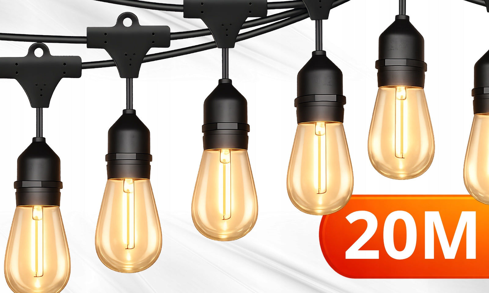 Garden GARLAND Light 20M 20X LED Bulb E27 Waterproof Lights THICK Packaging status original